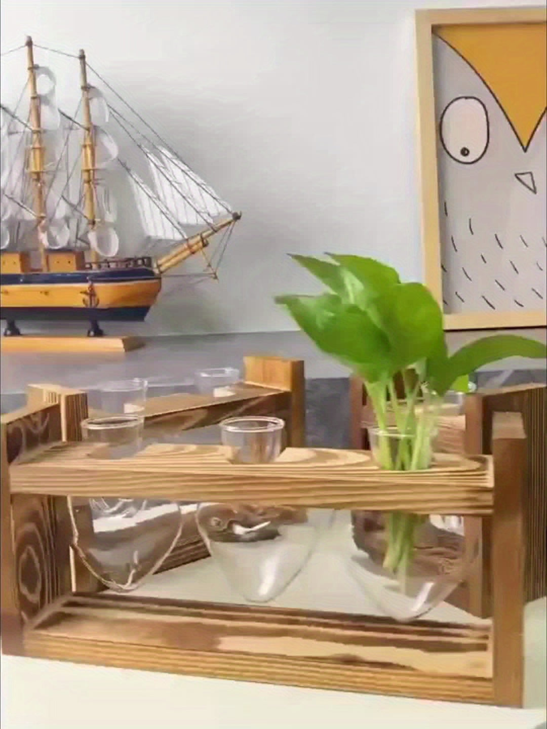 Toparad Wooden Frame Hydroponic Small Vase For Indoor Outdoor Plant Decor