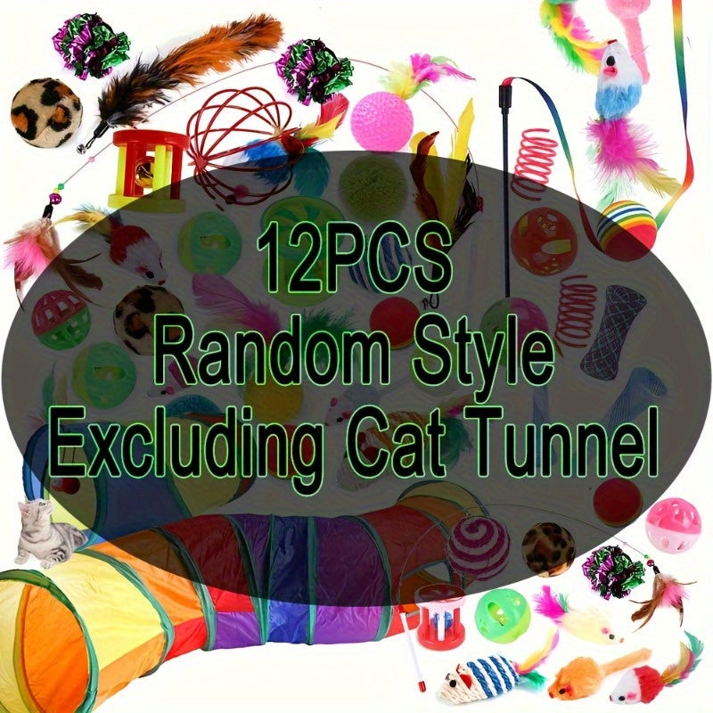 12 or 24 Piece Cat Toy Set Plush Toys Cat Tunnel and Sisal Toys for Indoor Play Fun