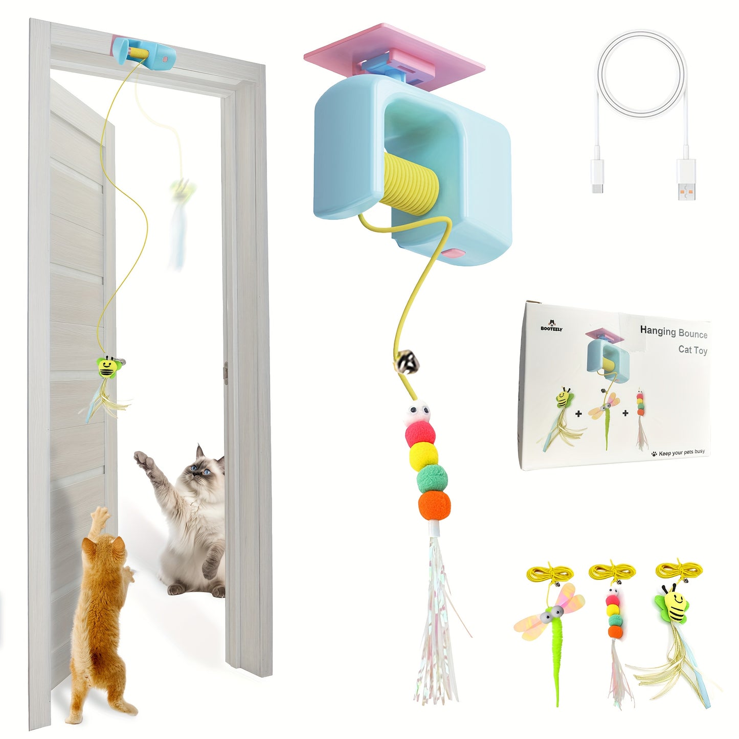 2025 Cat Yo Yo With Pendants Smart Retractable Hanging Toy For Cats Replaceable Tail And Easy Door Installation