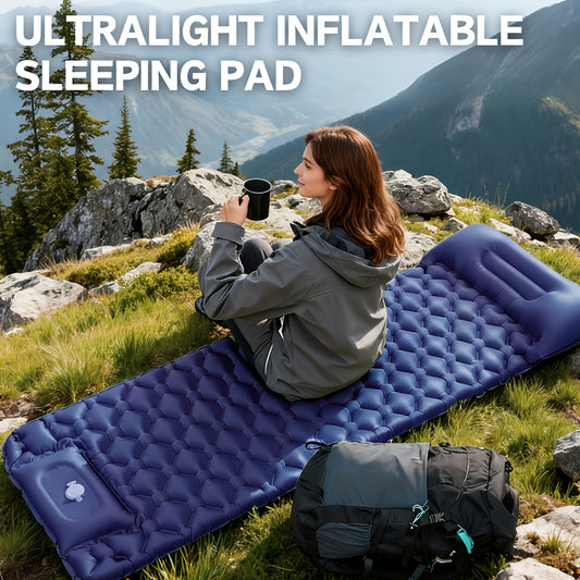 Portable Self-Inflating Air with Built-In Foot Pump - Heavy-Duty TPU Single-Person Inflatable Bed, Foot Pump Operation (No External Air), Compact & Lightweight for Camping, Hiking, Backpacking, Tent Use - Easy Setup Air Cushi