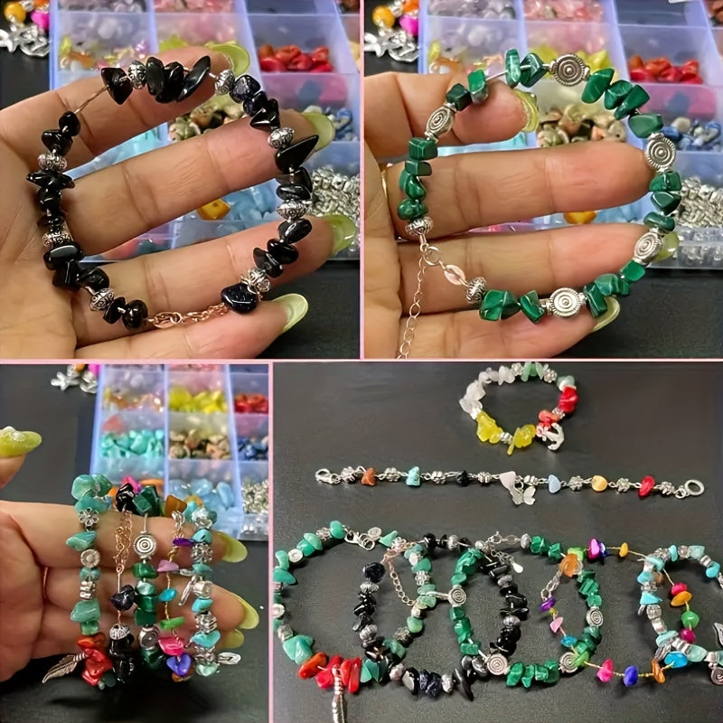 1587Pcs Natural Stone Beads Jewelry Making Kit With Free Scissors Thread Jump Rings Head Pins For Bracelets Necklaces