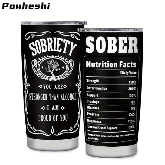 20oz Stainless Steel Sober Motivational Tumbler - BPA-Free Insulated Shatterproof Cup with Sobriety Design, Daily Value Markings & Inspirational Quotes - Gift for Easter, Mother’s Day, Valentine’s, Independence Day - Outd