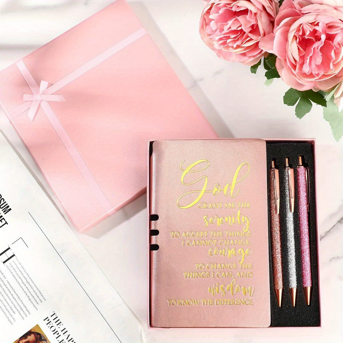 5pcs Serenity Prayer Journal Gift For Men Pink Faux Leather