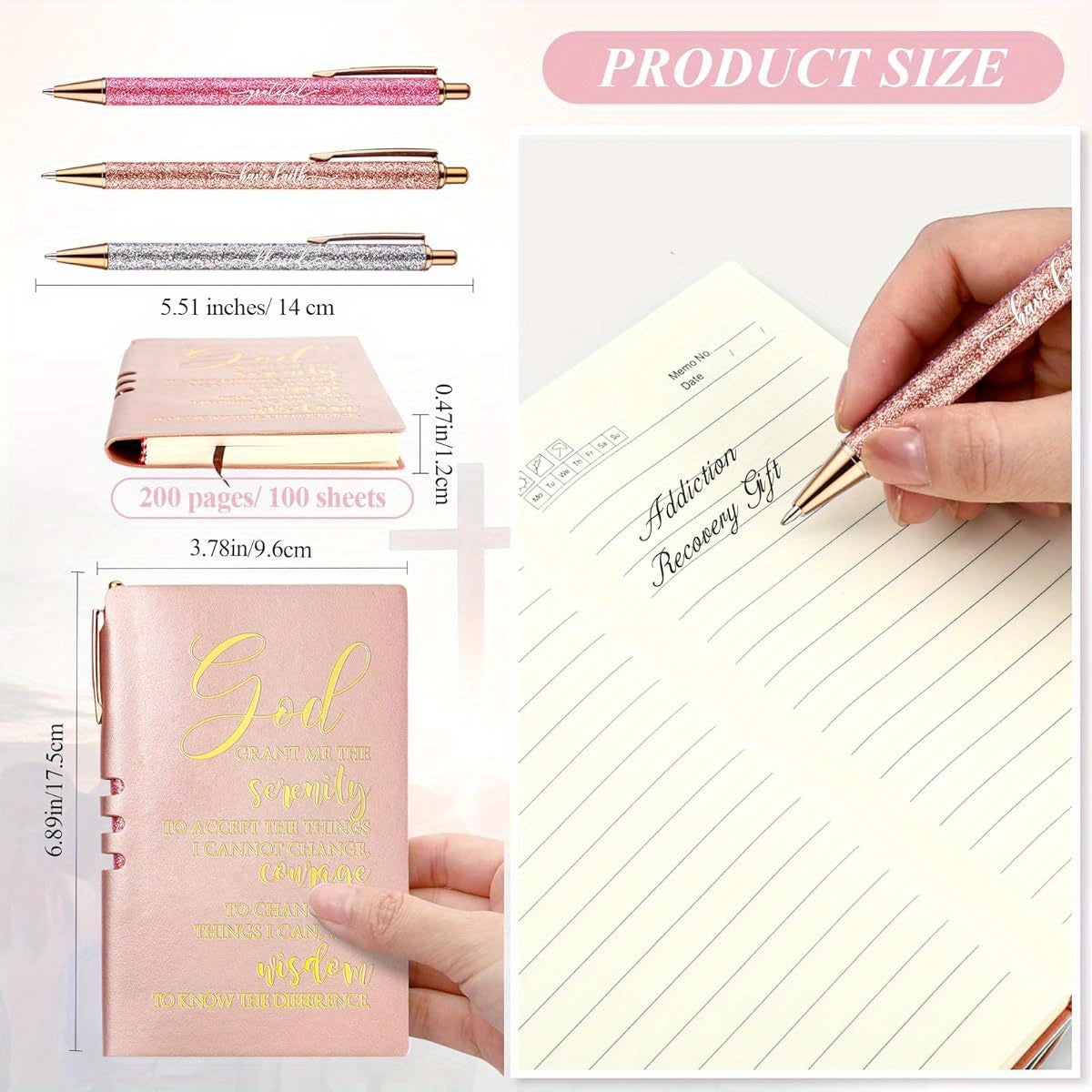 5pcs Serenity Prayer Journal Gift For Men Pink Faux Leather