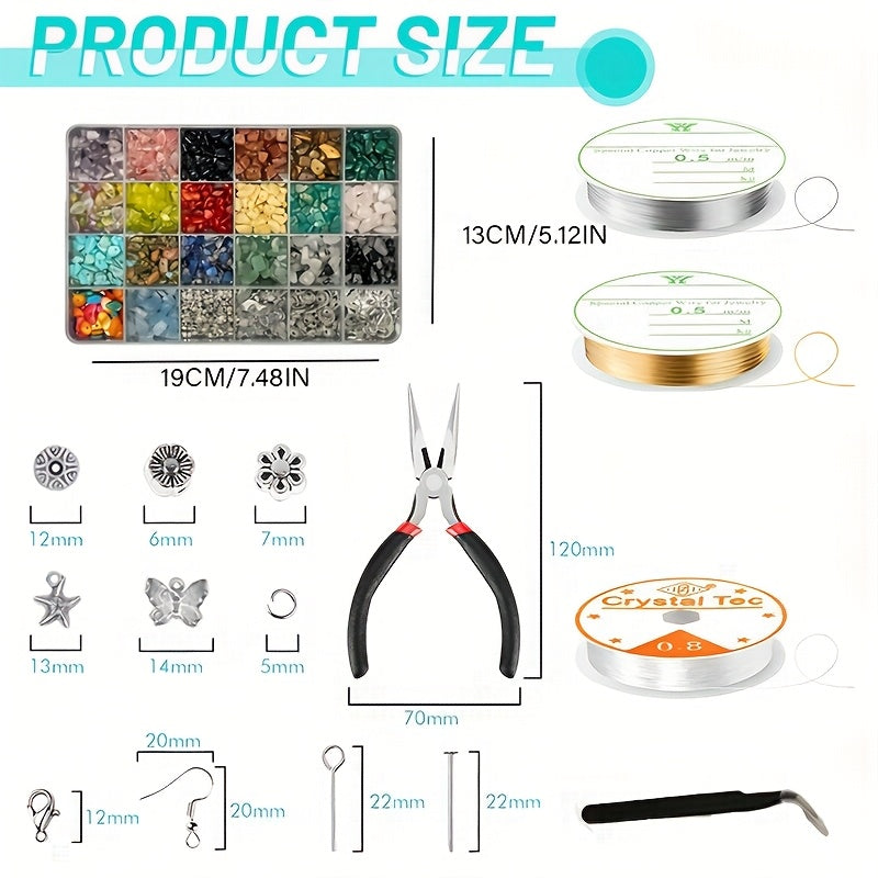 1587Pcs Natural Stone Beads Jewelry Making Kit With Free Scissors Thread Jump Rings Head Pins For Bracelets Necklaces