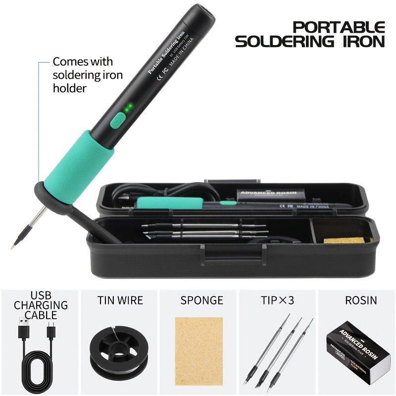 Mini Soldering Iron Kit With Adjustable Temperature USB Powered Portable Tool Includes Iron And Three Tips