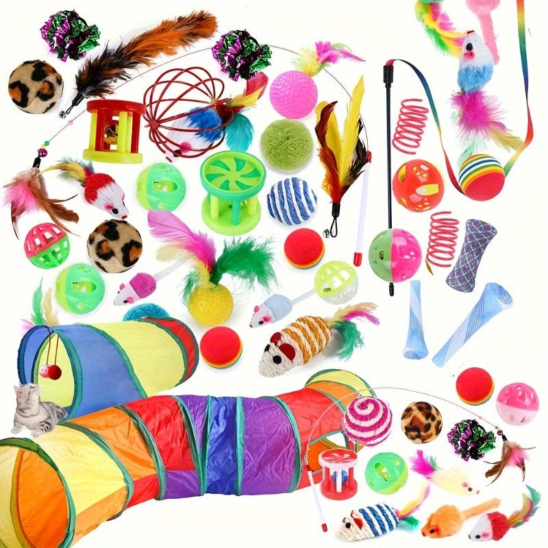 12 or 24 Piece Cat Toy Set Plush Toys Cat Tunnel and Sisal Toys for Indoor Play Fun