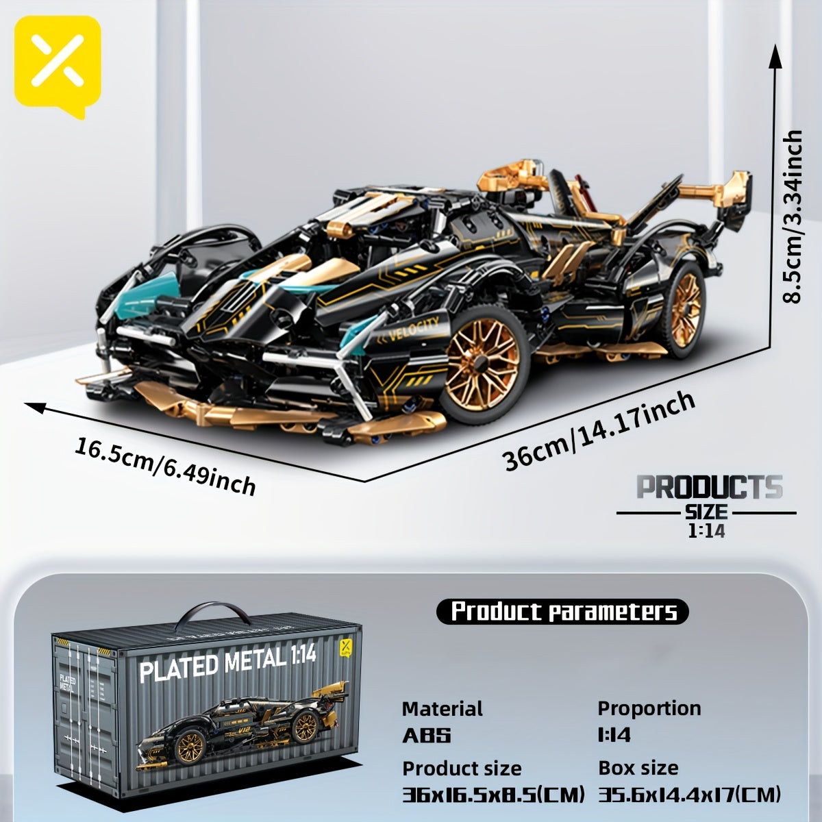 1300 Pcs Black And Golden Sports Car Building Block Set