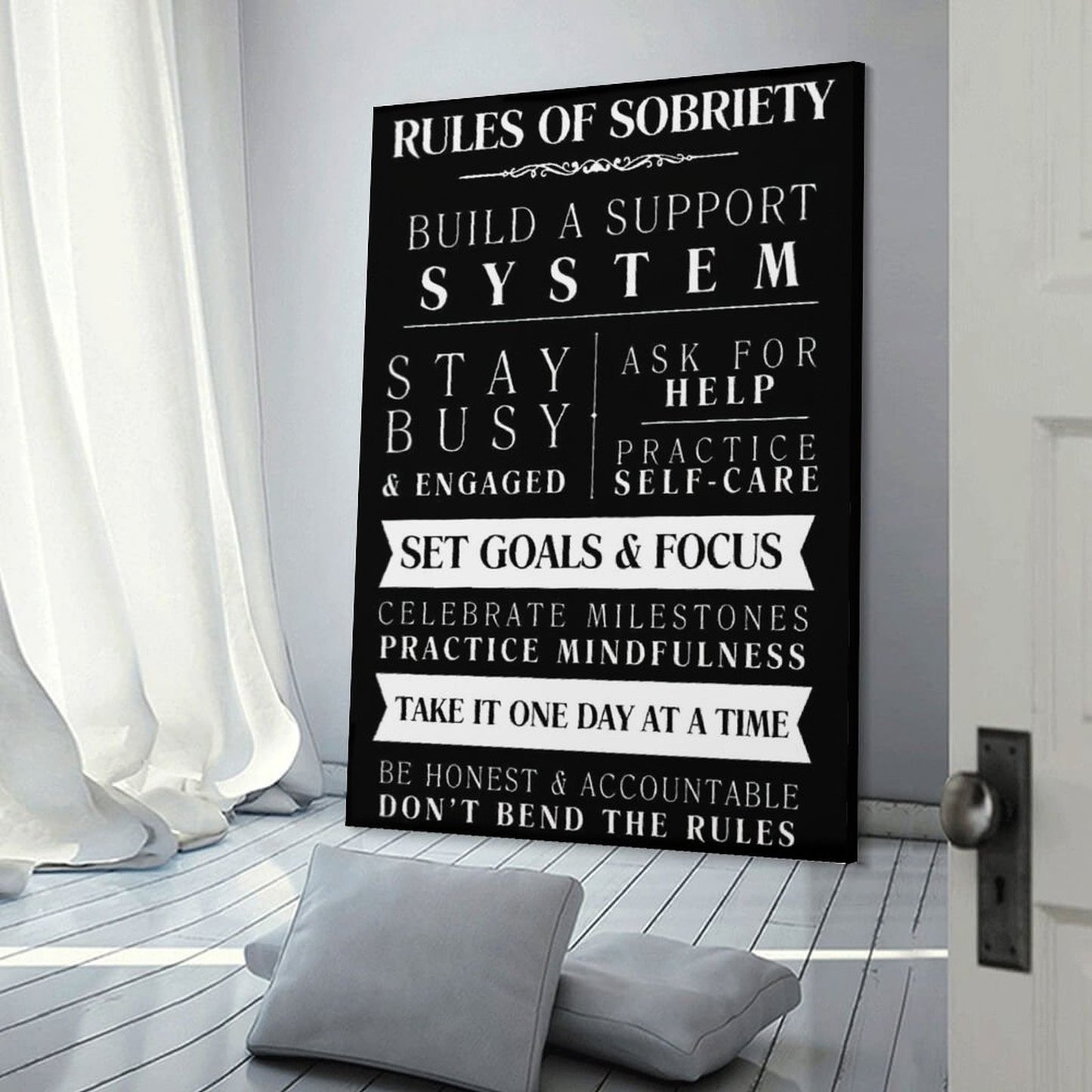 Motivational Rules of Sobriety Canvas Wall Art for Decor