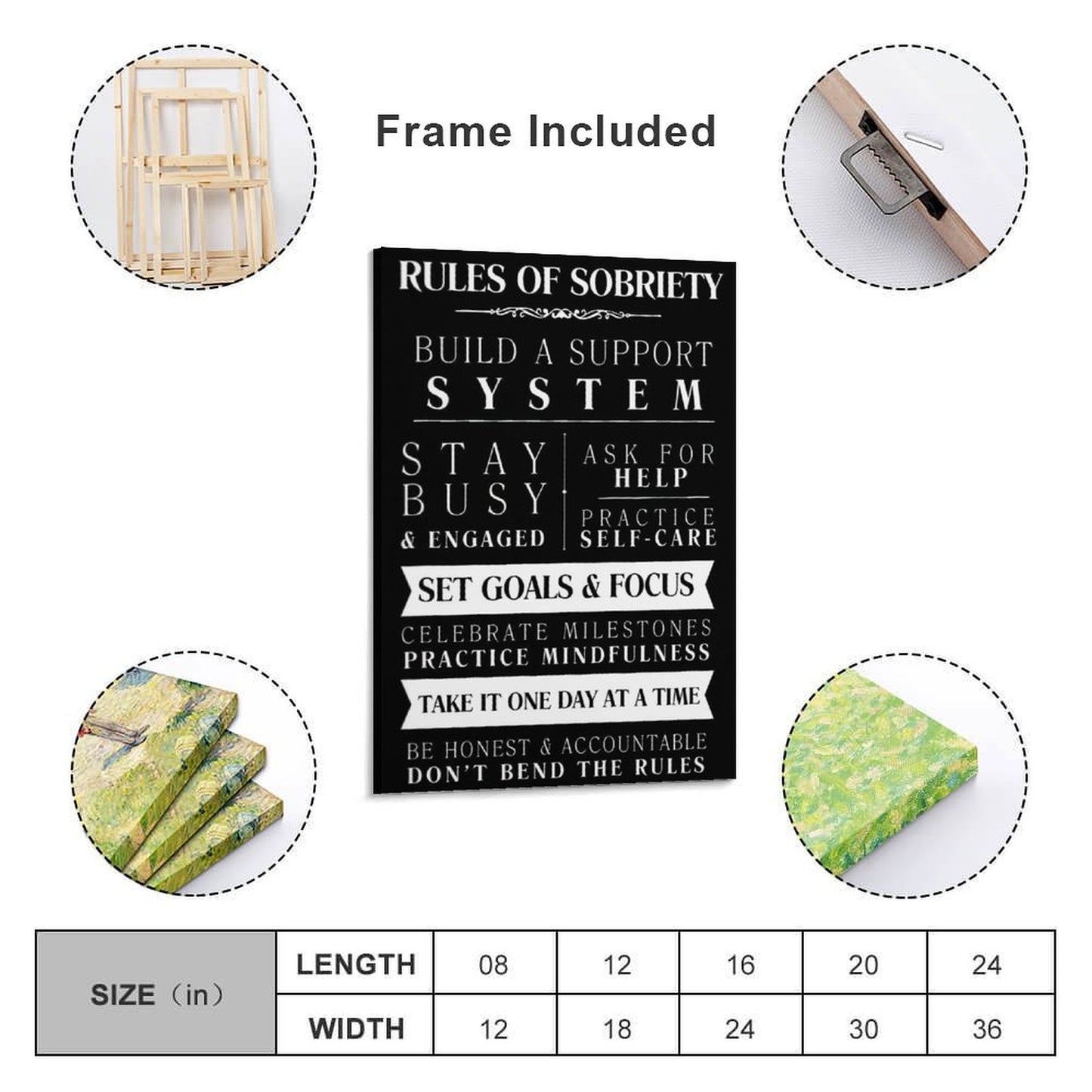 Motivational Rules of Sobriety Canvas Wall Art for Decor