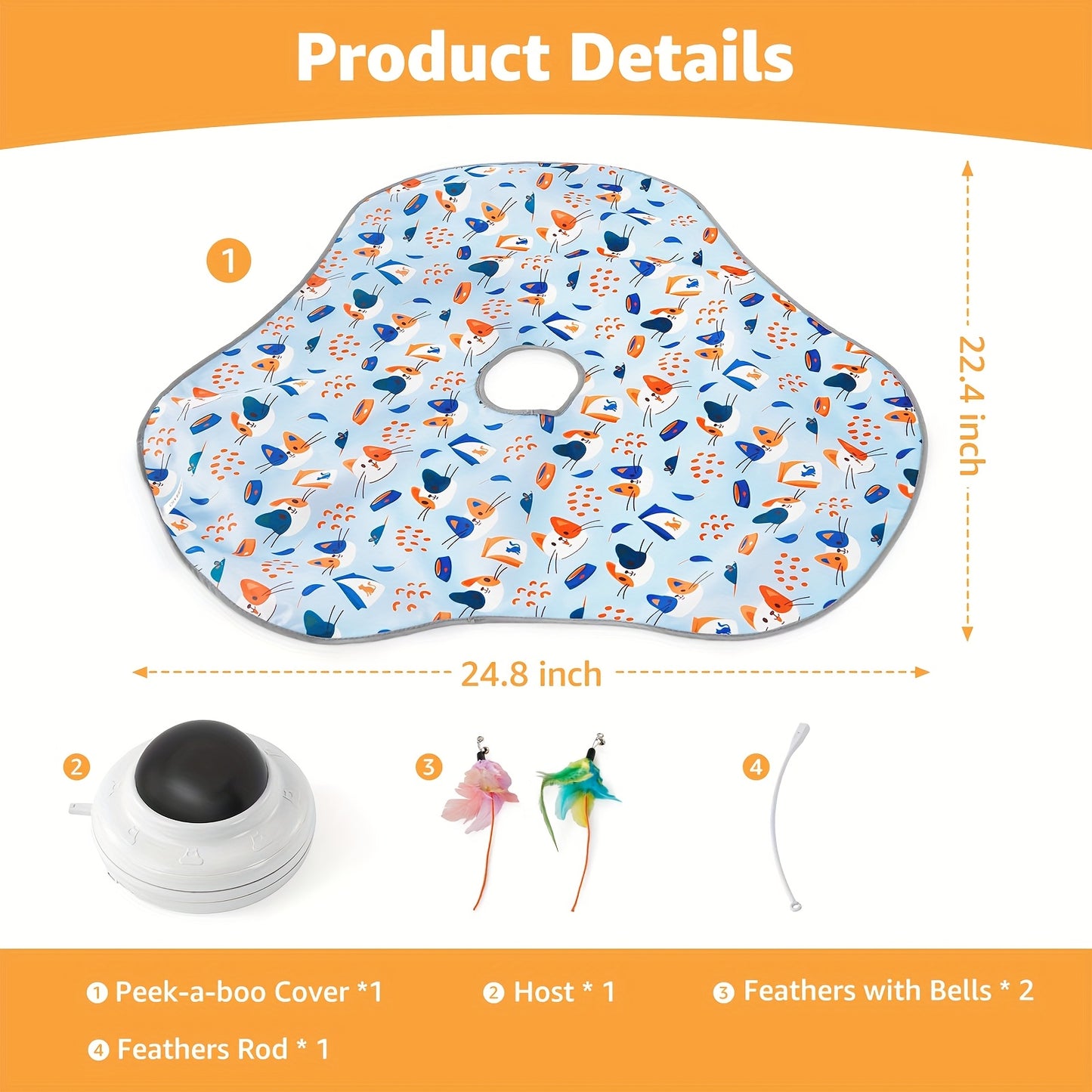 Interactive Cat Toy With Hidden Feather Wand And Removable Feather Battery Free Motion For Indoor Exercise Kicker