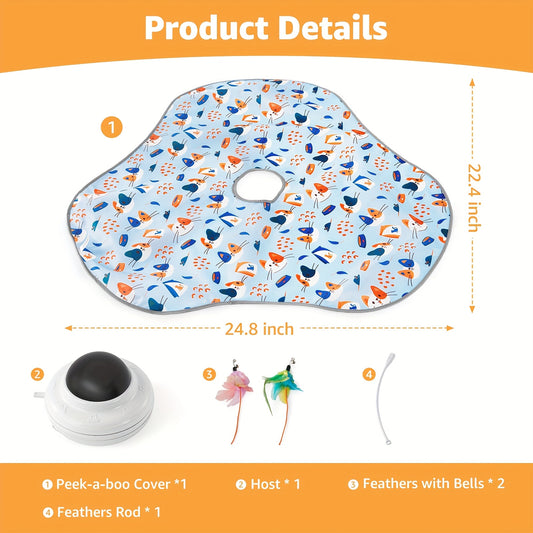 Interactive Cat Toy With Hidden Feather Wand And Removable Feather Battery Free Motion For Indoor Exercise Kicker