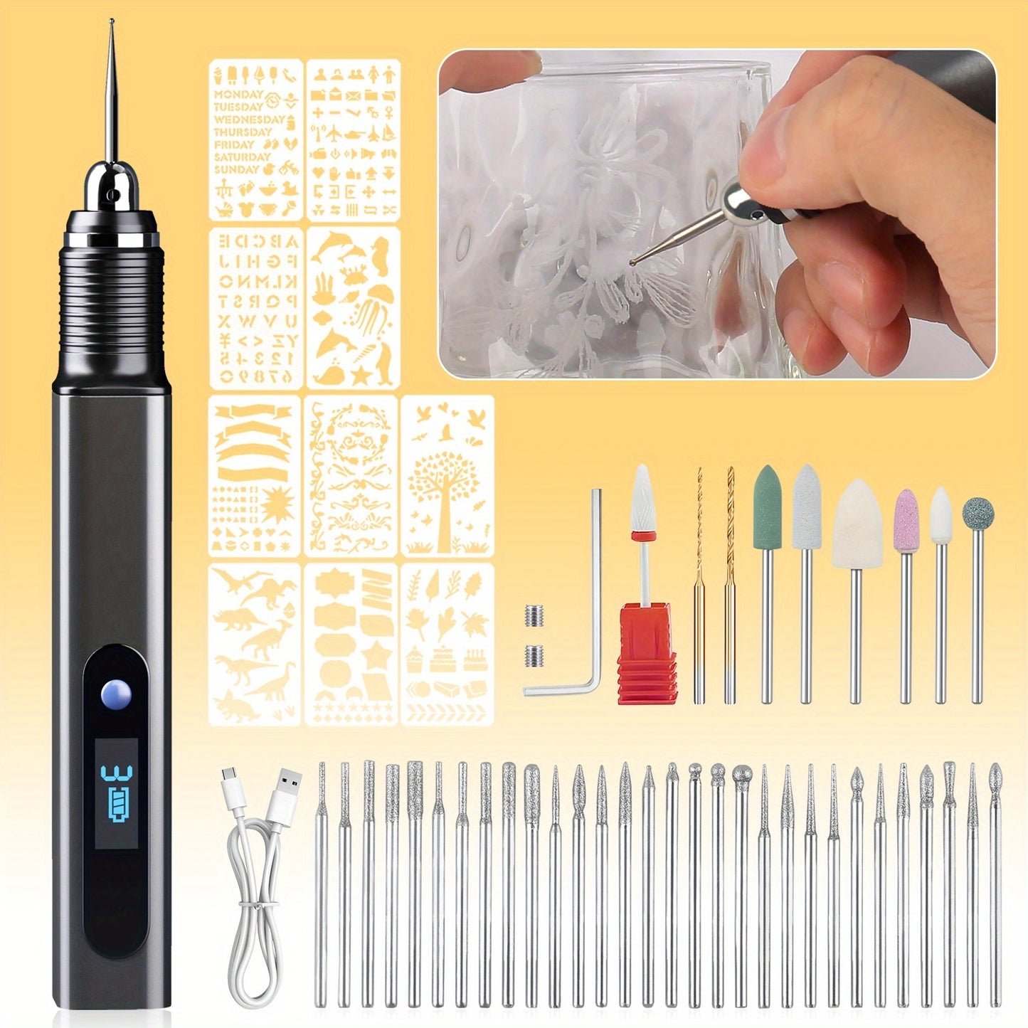 2025 New Engraving Pen Kit Rechargeable Engraver With 39 Bits And 10 Stencils Mini DIY Electric Etching Tool For Gifts