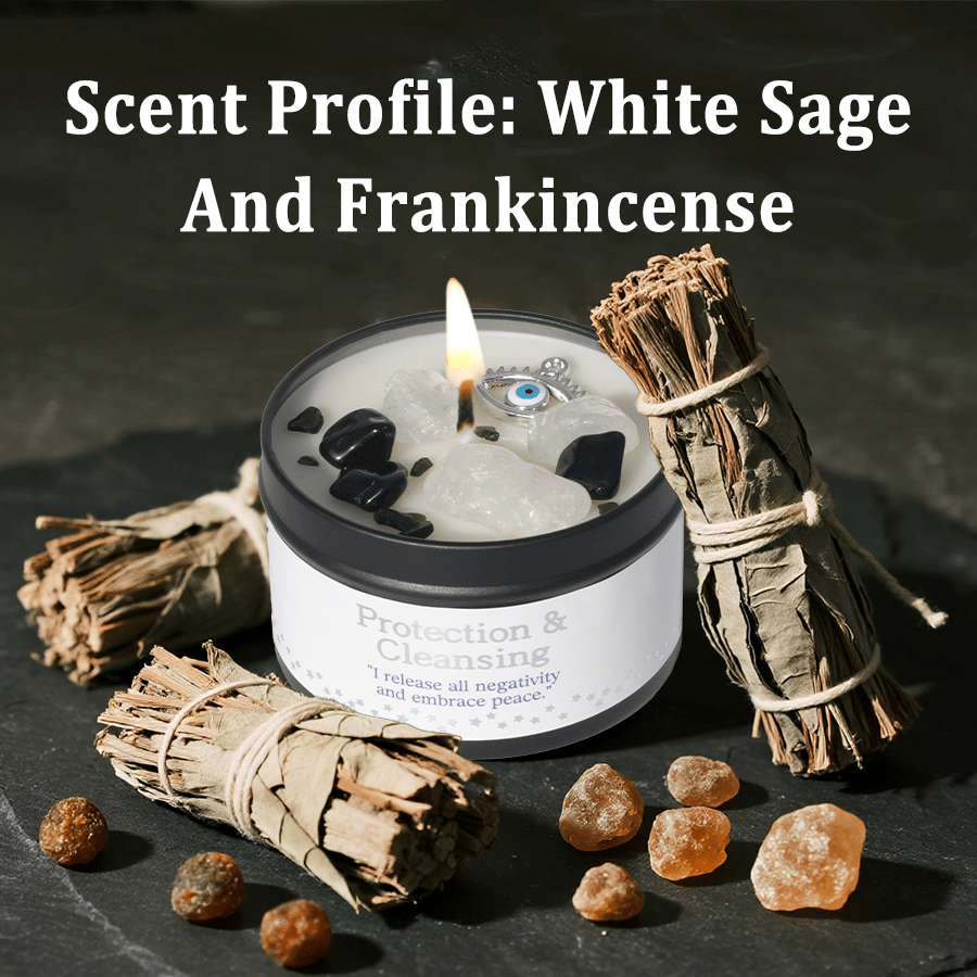 Law Of Attraction Candle White Sage 6oz With Crystal