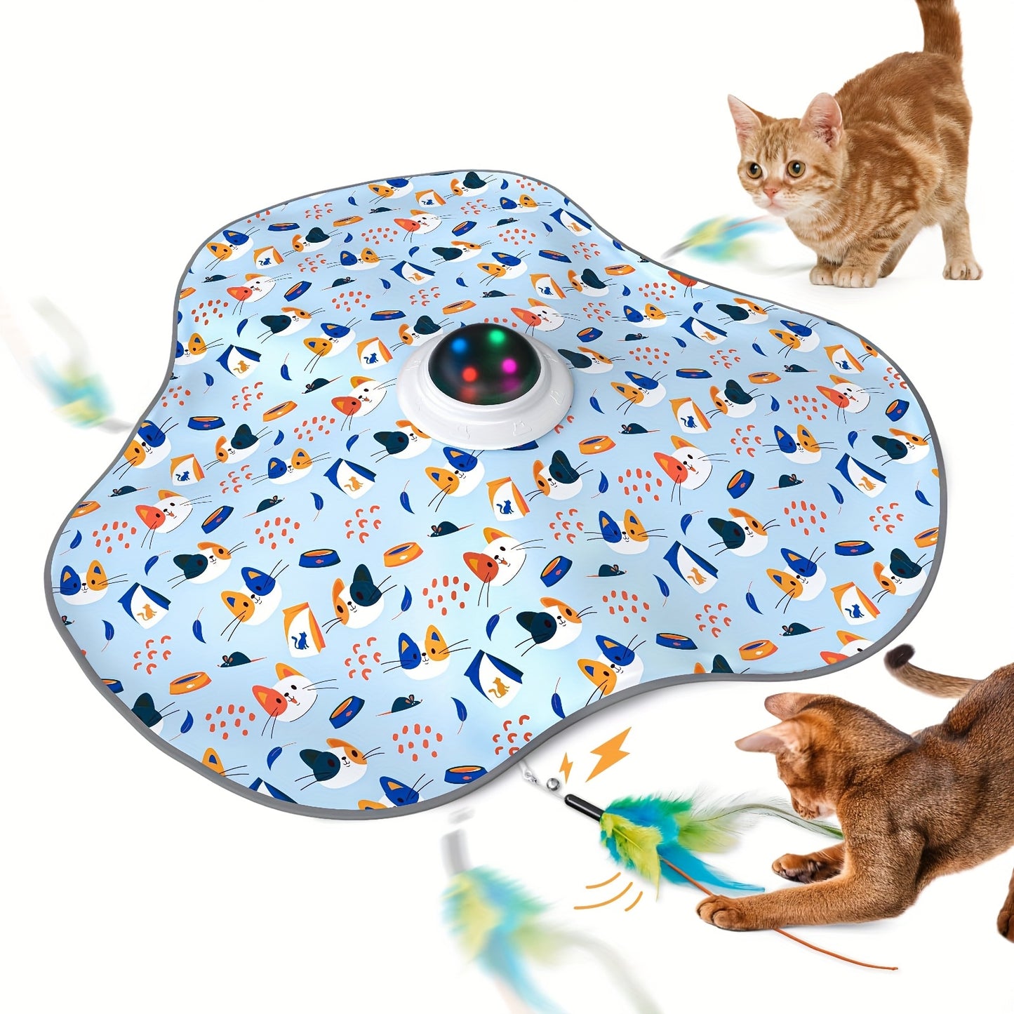 Interactive Cat Toy With Hidden Feather Wand And Removable Feather Battery Free Motion For Indoor Exercise Kicker