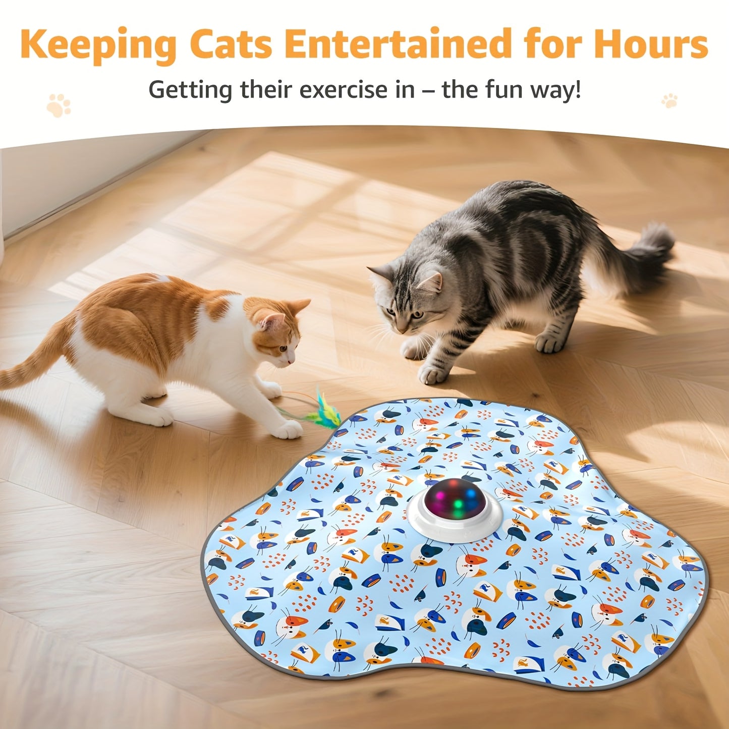 Interactive Cat Toy With Hidden Feather Wand And Removable Feather Battery Free Motion For Indoor Exercise Kicker