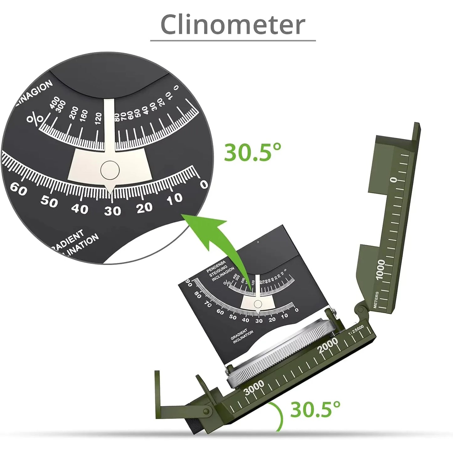 Lensatic Compass Metal Waterproof IP65 Sighting Clinometer