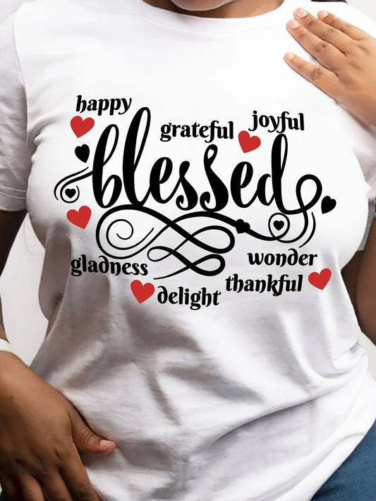 Women's Inspirational Happy Blessed Grateful Joyful Wonderful Quote T-Shirt Casual Round Neck Short Sleeve Tee in Soft Cotton