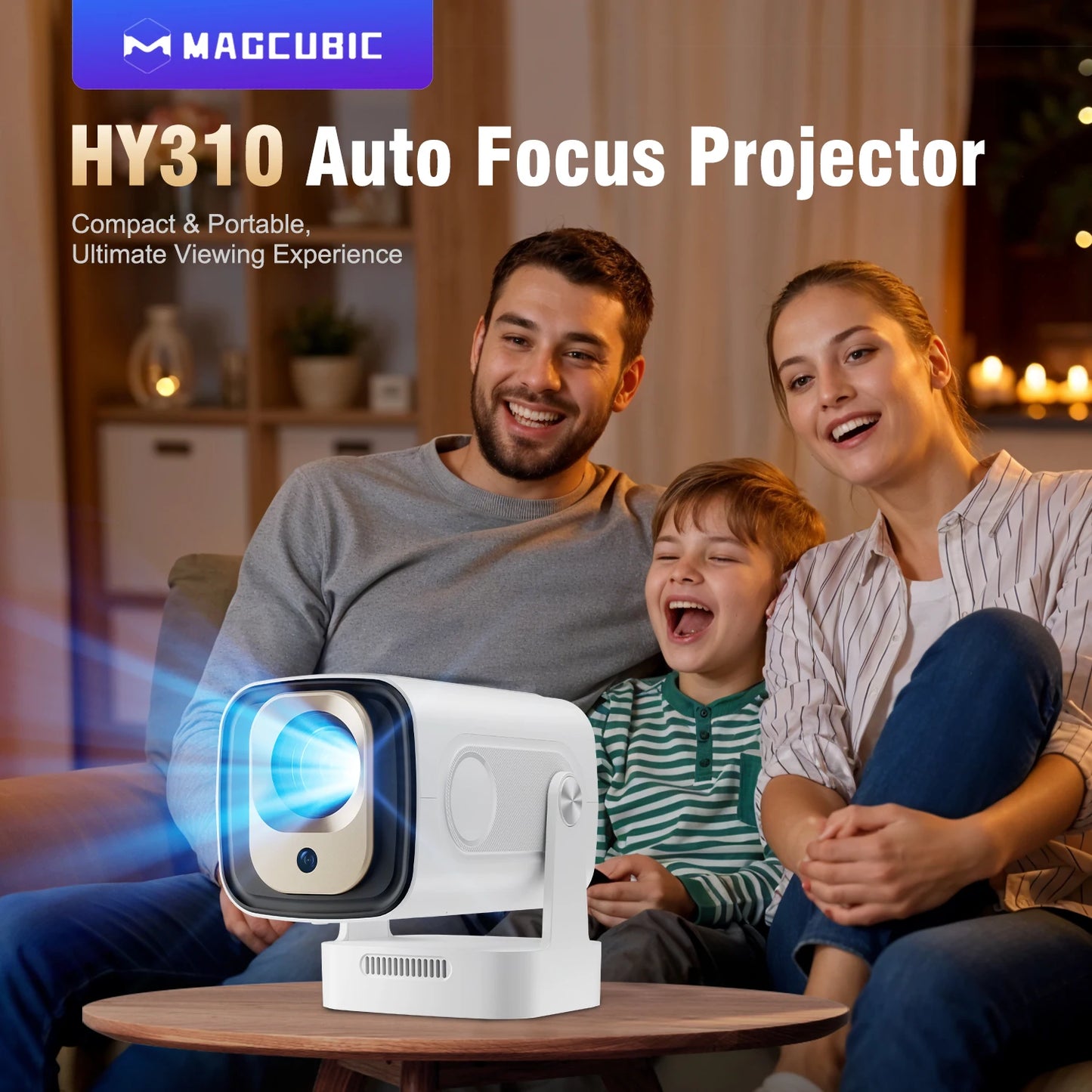 Magcubic HY310 Mini Projector Outdoor Movies Auto Focus 1080P 330 ANSI Android 11 WiFi 6 BT 5.4 4K Air Mouse Voice Remote