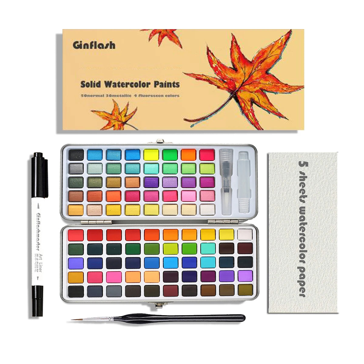 Ginflash 50 90 Colors Watercolor Paints Set Portable Pen