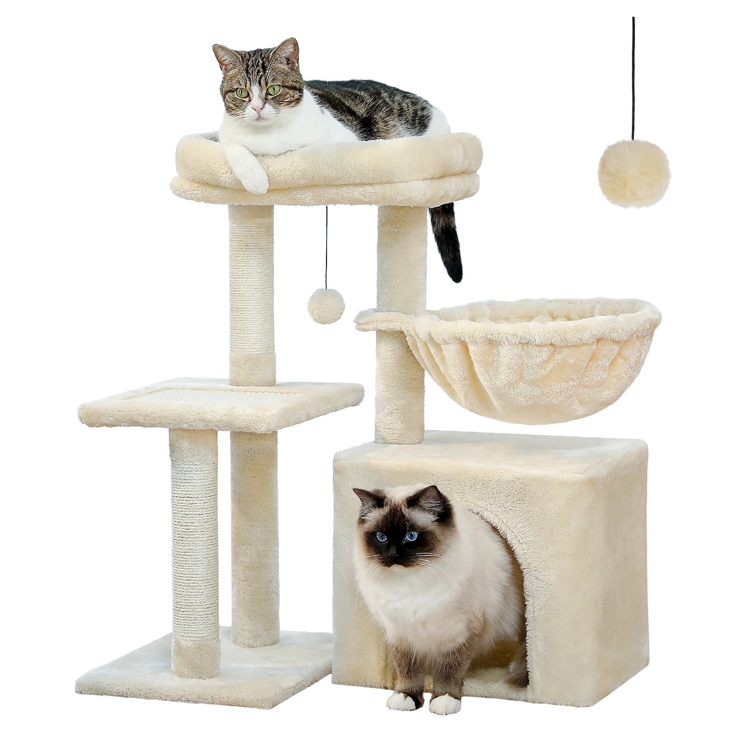 Cat Tree Cat Tower for Indoor Cats Three-Tier Activity Tree with Scratching Posts Big Hammock and Removable Top Perch Grey