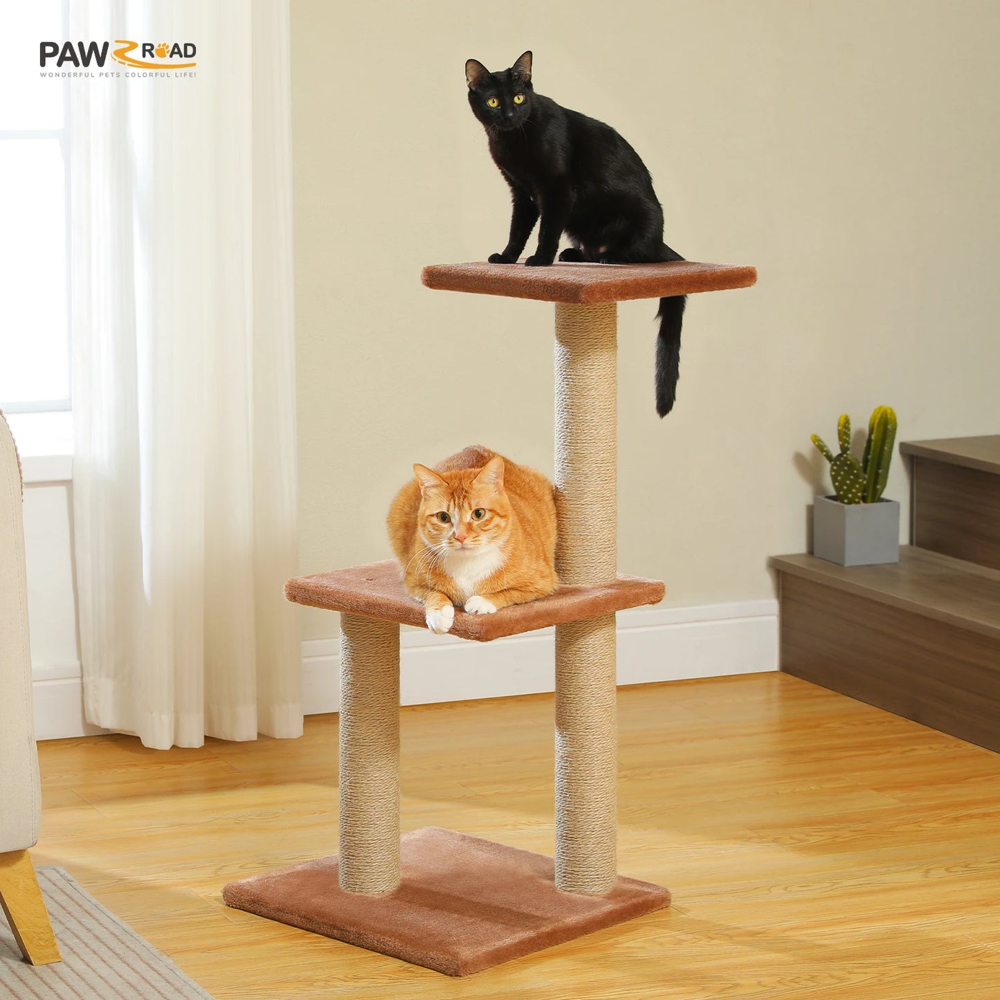 Cat Tree Cat Tower for Indoor Cats Three-Tier Activity Tree with Scratching Posts Big Hammock and Removable Top Perch Grey