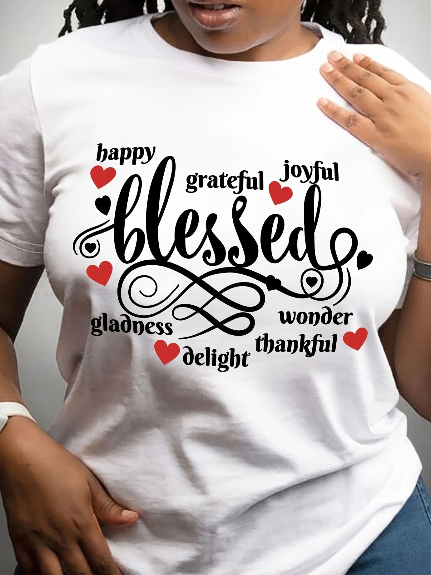 Women's Inspirational Happy Blessed Grateful Joyful Wonderful Quote T-Shirt Casual Round Neck Short Sleeve Tee in Soft Cotton