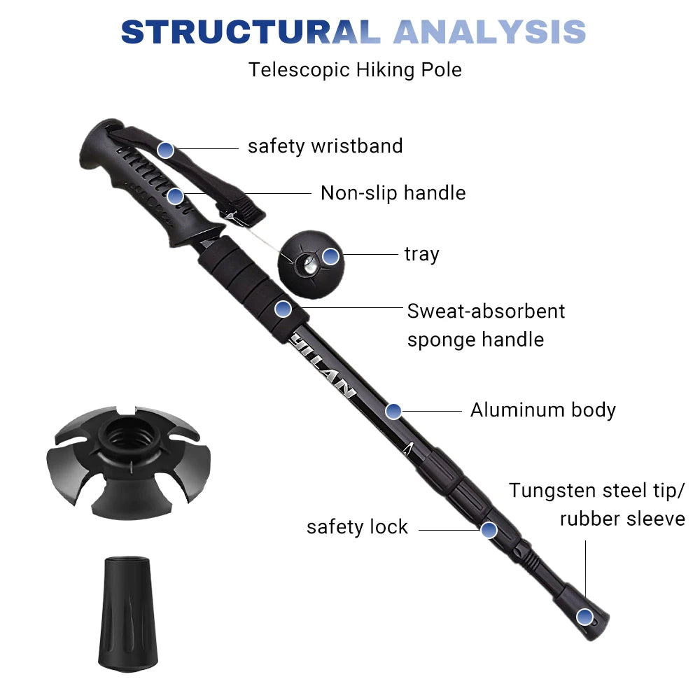 Trekking Poles Aluminum Alloy Telescopic Walking Antishock