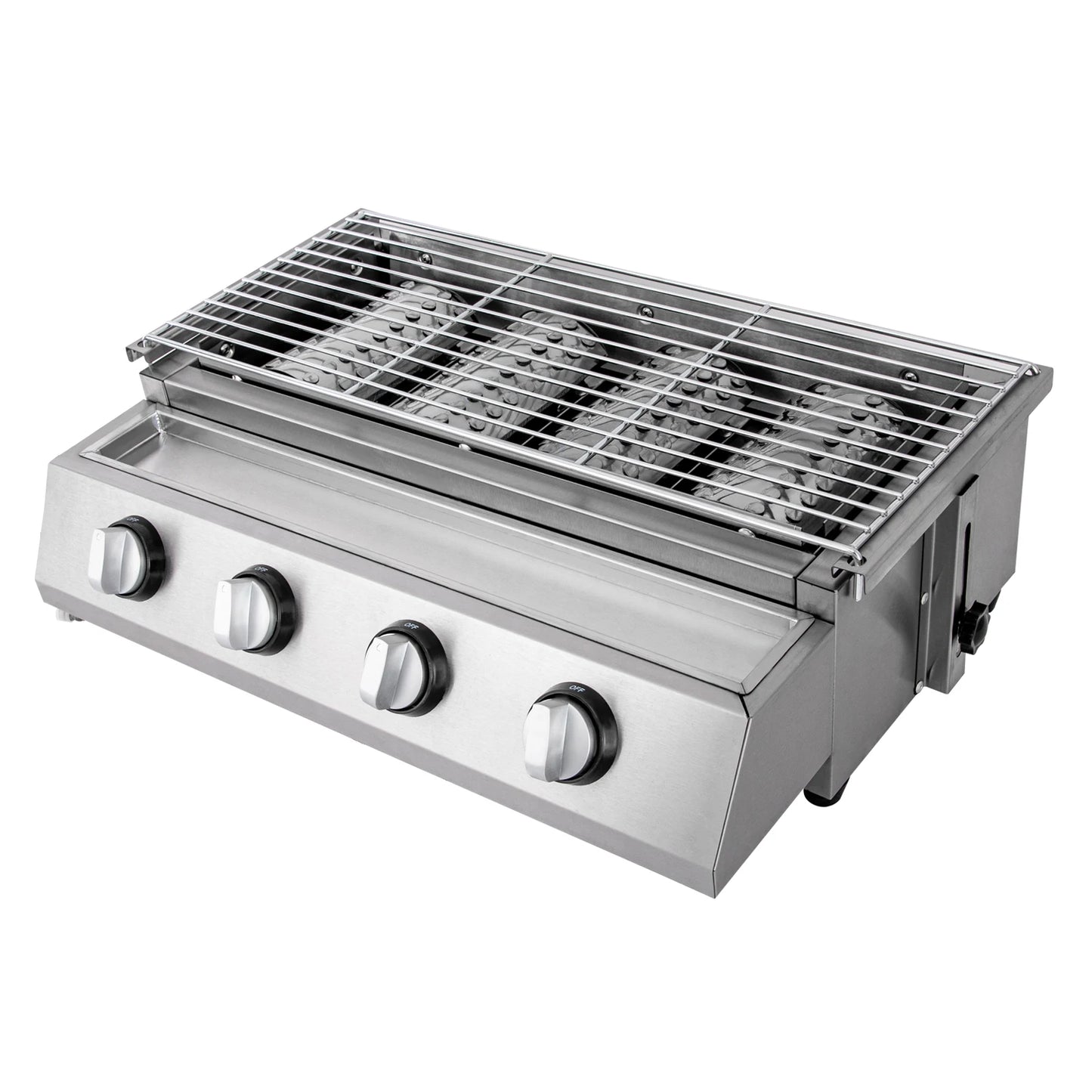 Stainless Steel Smokeless Barbecue Grill 4 Burners LPG Gas Grill Portable BBQ Grill Removable for Outdoor Patio Garden