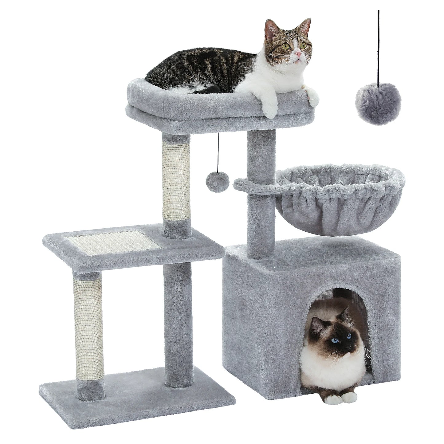 Cat Tree Cat Tower for Indoor Cats Three-Tier Activity Tree with Scratching Posts Big Hammock and Removable Top Perch Grey