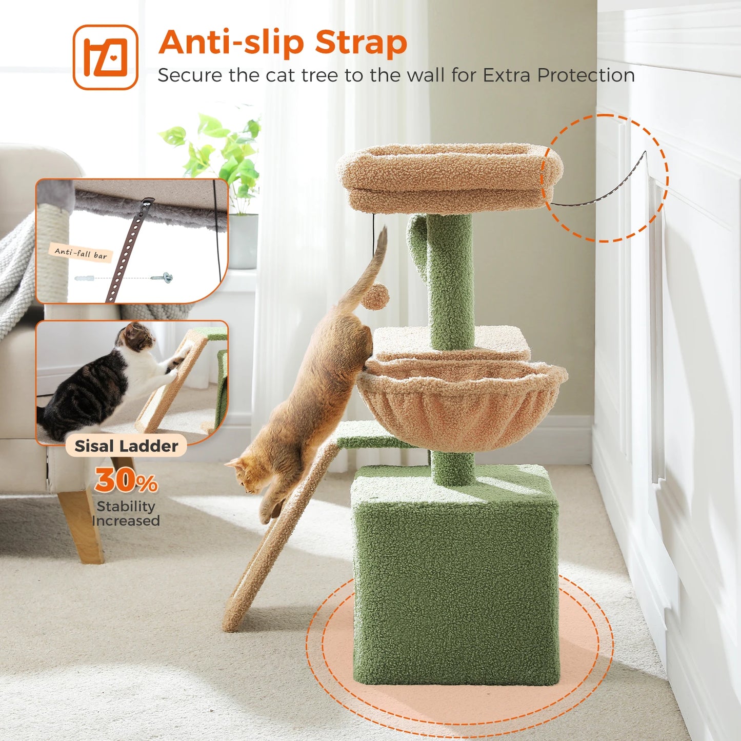 Cat Tree Cat Tower for Indoor Cats Three-Tier Activity Tree with Scratching Posts Big Hammock and Removable Top Perch Grey