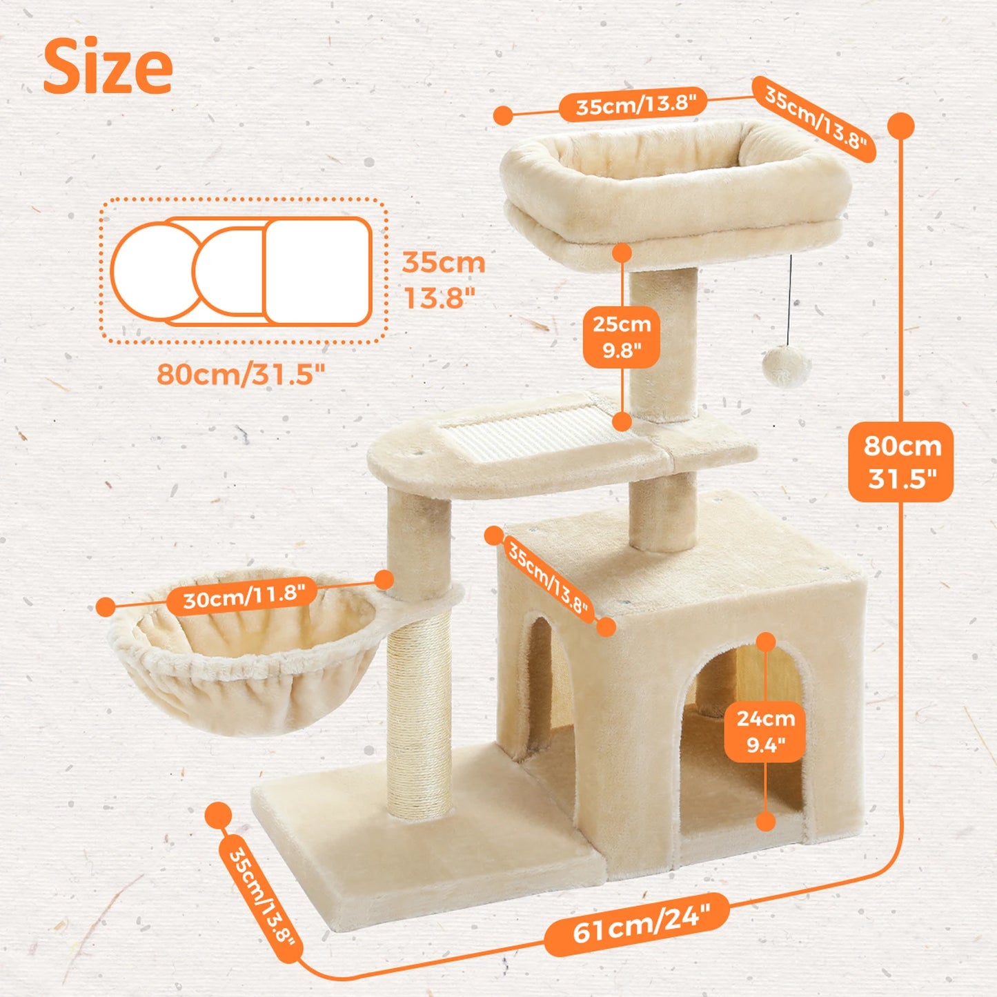 Cat Tree Cat Tower for Indoor Cats Three-Tier Activity Tree with Scratching Posts Big Hammock and Removable Top Perch Grey