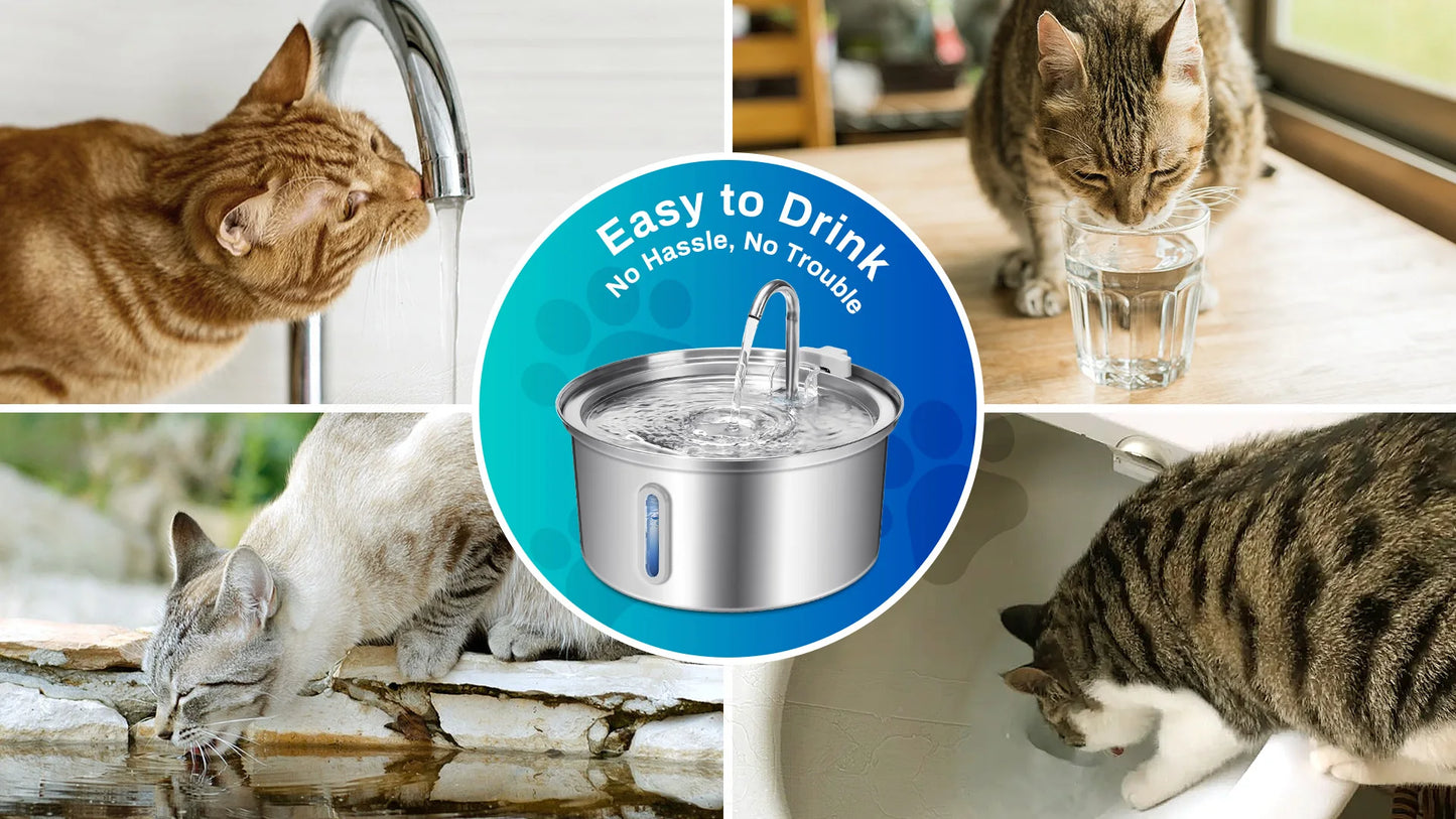 Cat Water Fountain Stainless Steel 108oz 3.2L Pet Water Fountain With Ultra Quiet Pump Filtration System Water Level Window