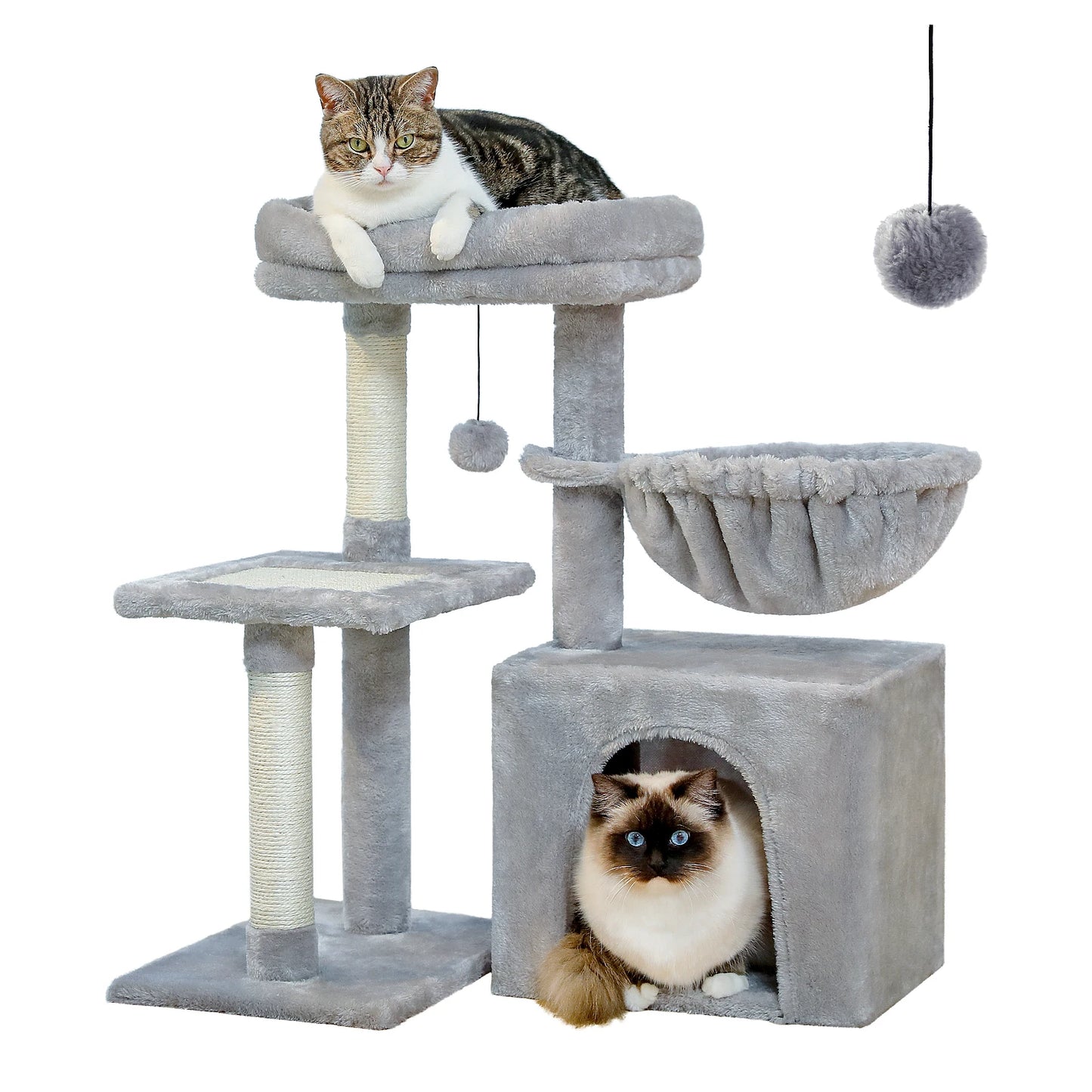 Cat Tree Cat Tower for Indoor Cats Three-Tier Activity Tree with Scratching Posts Big Hammock and Removable Top Perch Grey