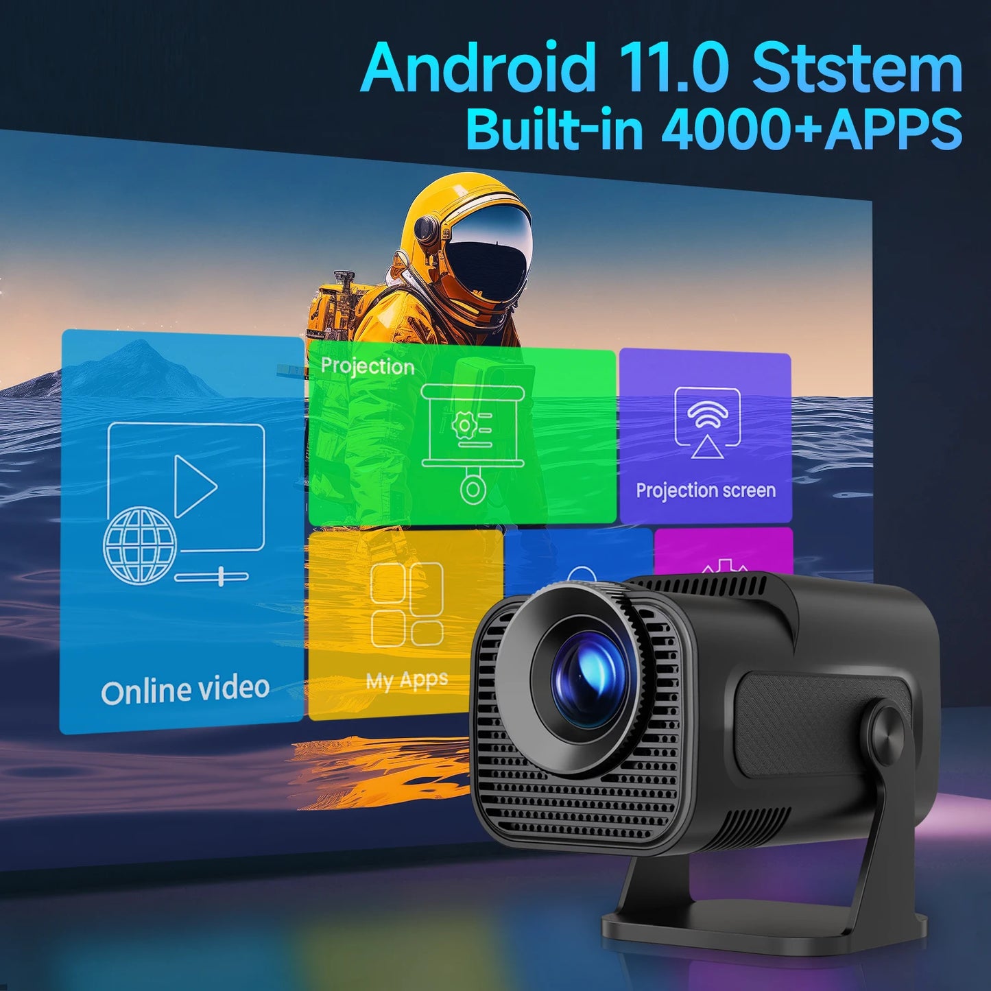 Magcubic HY320 Mini Native 720P Android 11 4K Projector 300 ANSI Lumens Wifi 6 Bluetooth 5.0 Outdoor Portable Projector