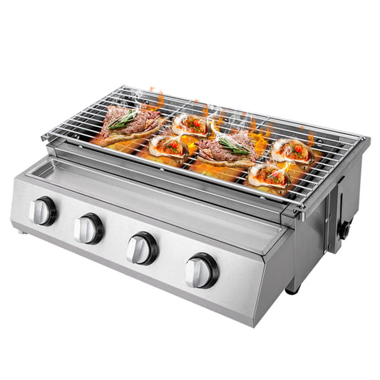 Stainless Steel Smokeless Barbecue Grill 4 Burners LPG Gas Grill Portable BBQ Grill Removable for Outdoor Patio Garden