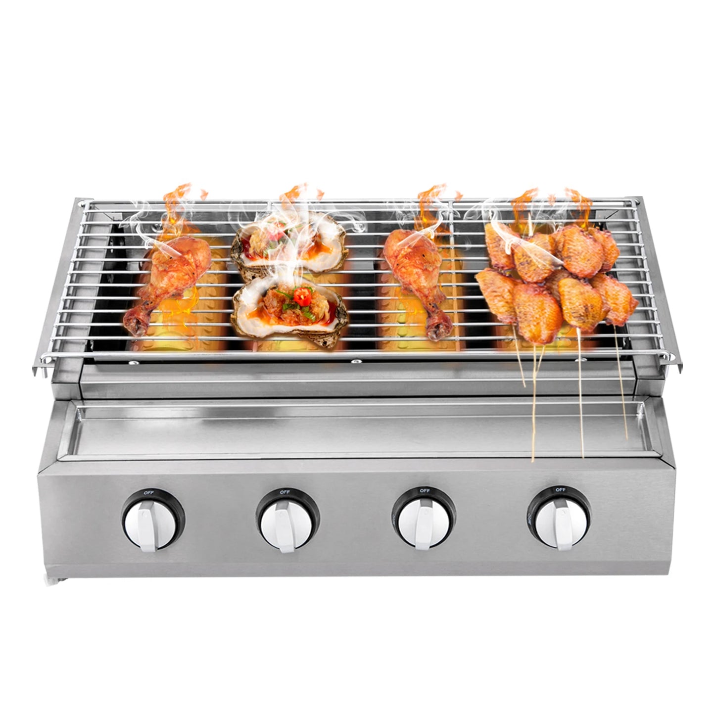 Stainless Steel Smokeless Barbecue Grill 4 Burners LPG Gas Grill Portable BBQ Grill Removable for Outdoor Patio Garden