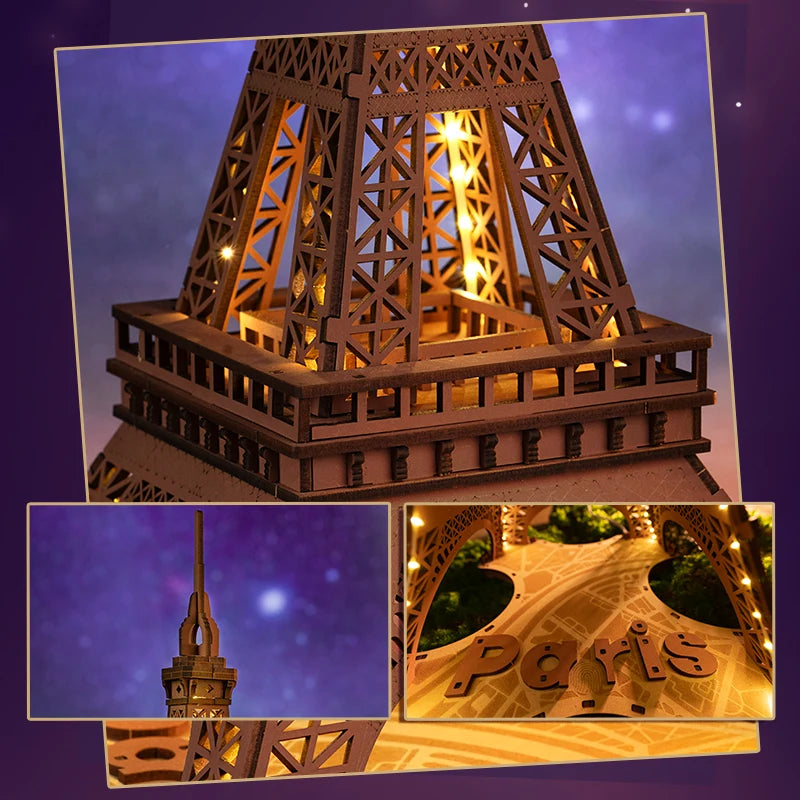 Robotime 3D Wooden Puzzle Night of Eiffel Tower DIY Kit Gift