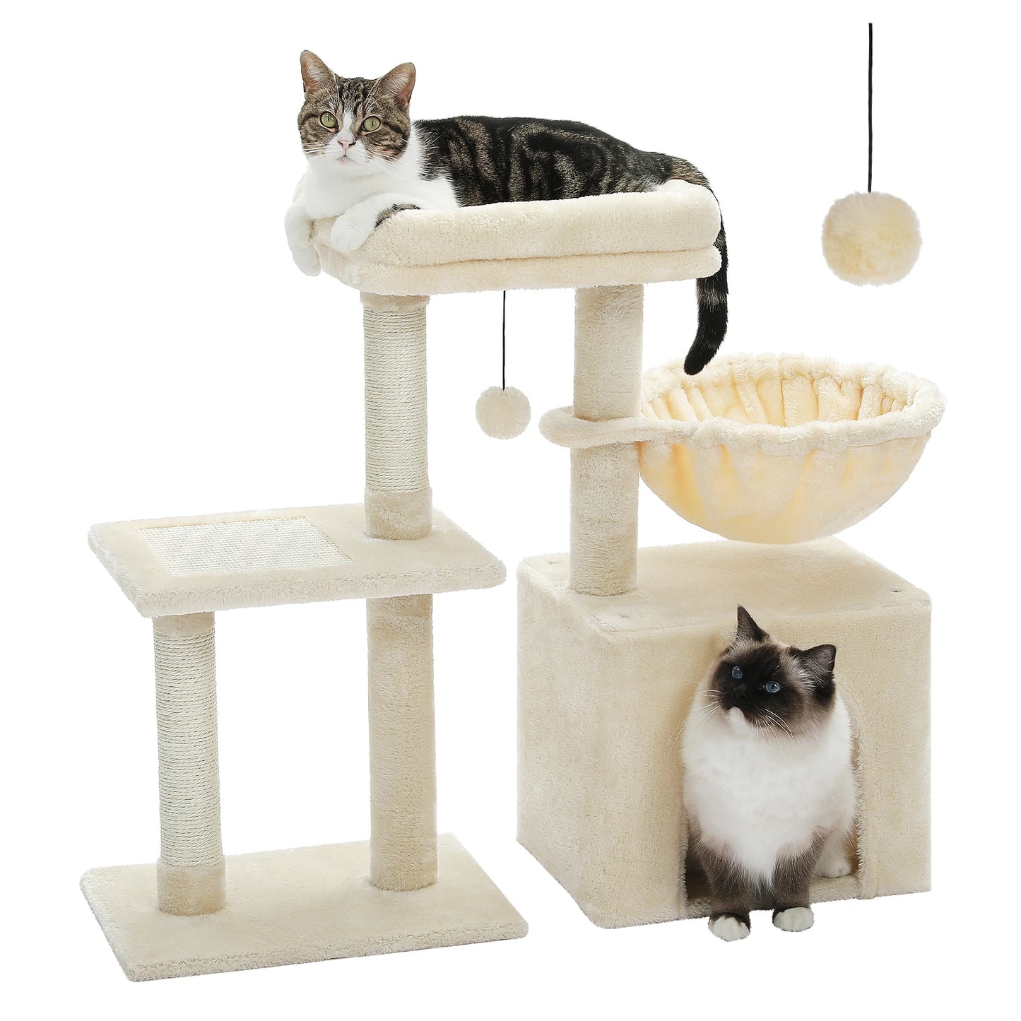Cat Tree Cat Tower for Indoor Cats Three-Tier Activity Tree with Scratching Posts Big Hammock and Removable Top Perch Grey