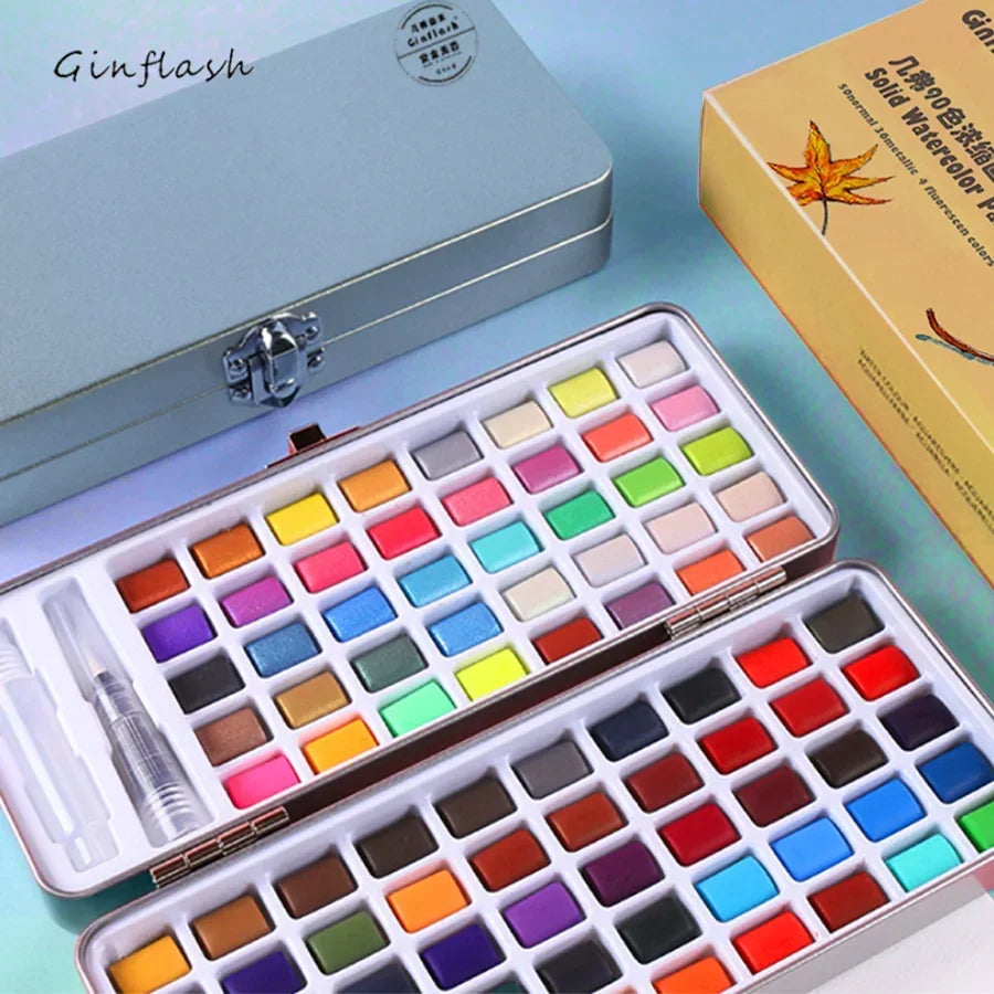 Ginflash 50 90 Colors Watercolor Paints Set Portable Pen