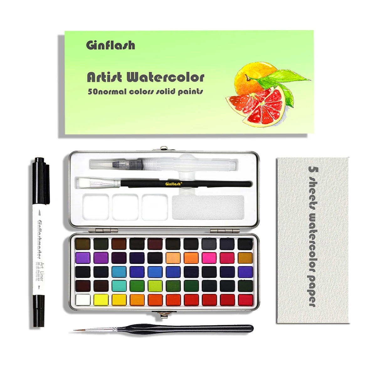 Ginflash 50 90 Colors Watercolor Paints Set Portable Pen