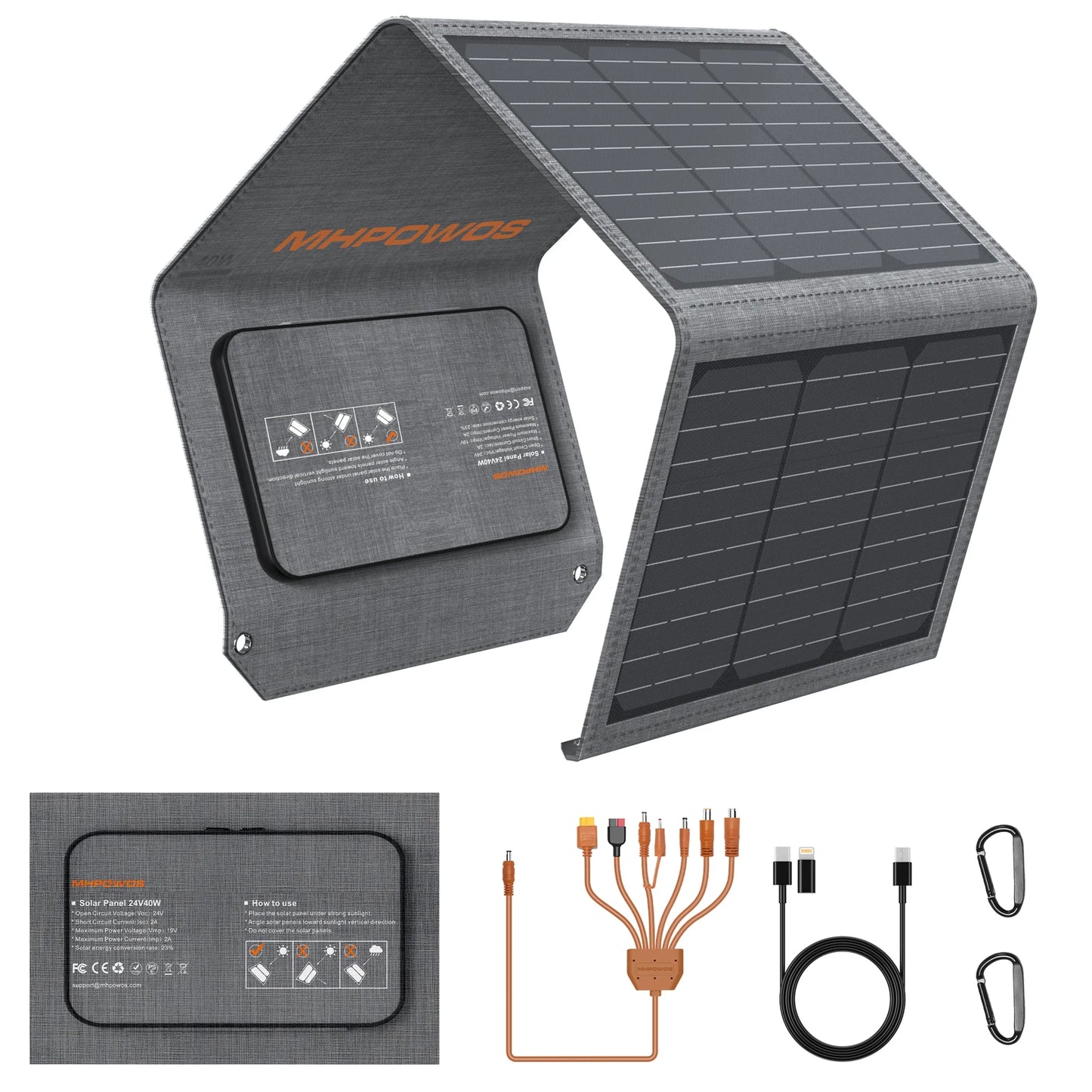 MHPOWOS 40W Foldable Solar Charger Charges 3 Devices
