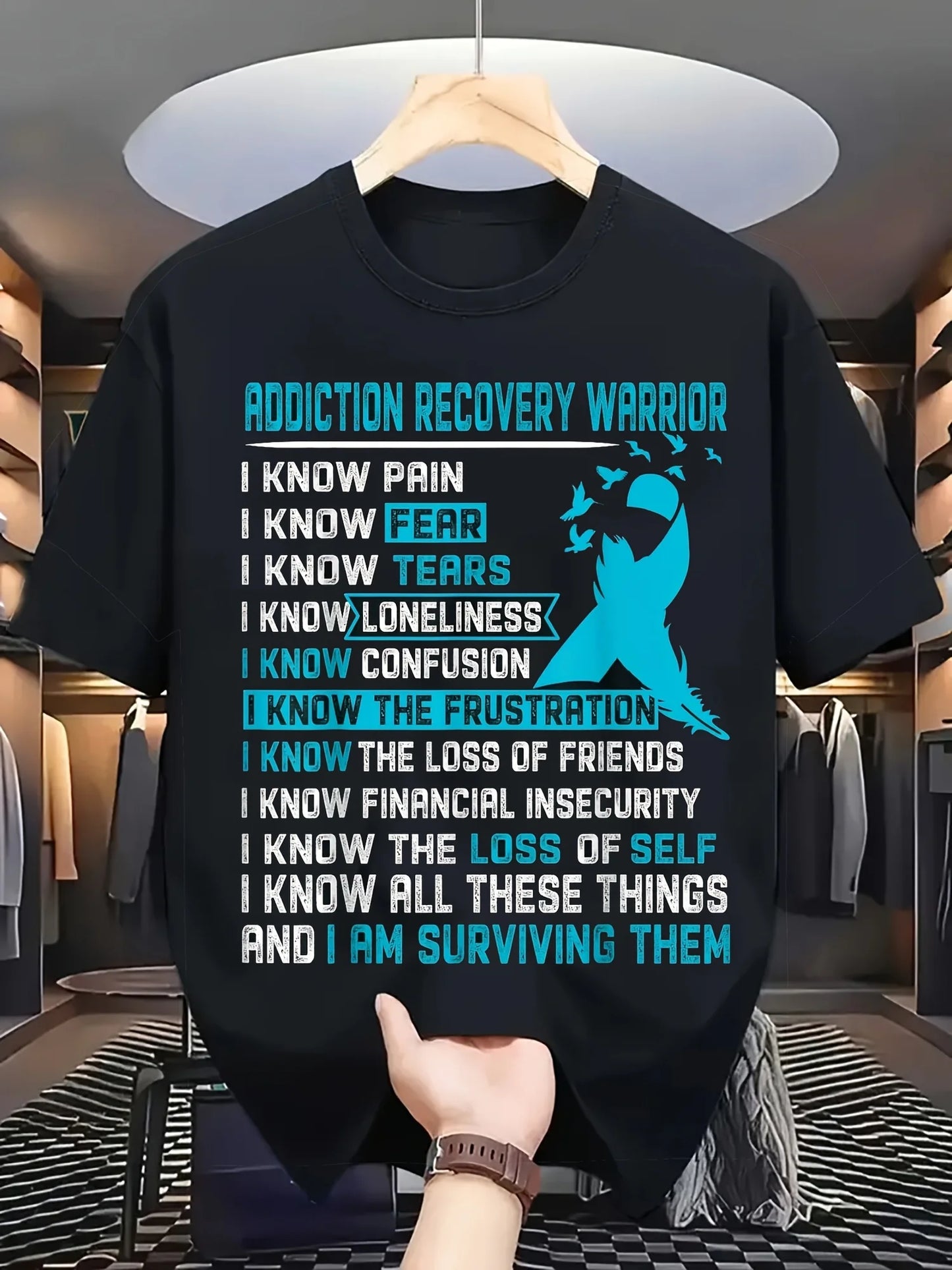 100 Percent Cotton Addiction Recovery Warrior T-Shirt for Men and Women Crew Neck Short Sleeve Casual Wear