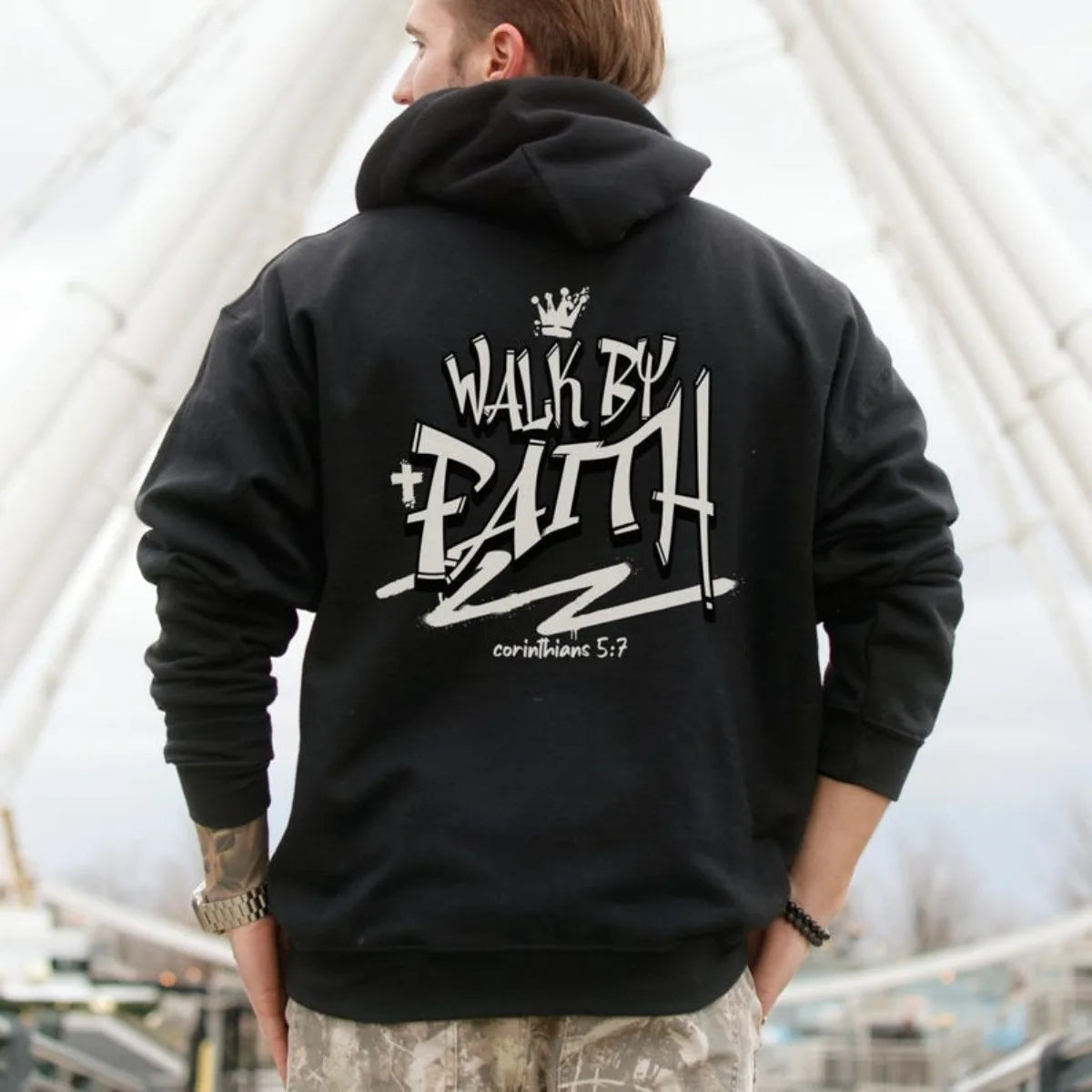 Walk By Faith Christian Hoodie Bible Verse Jesus For Men