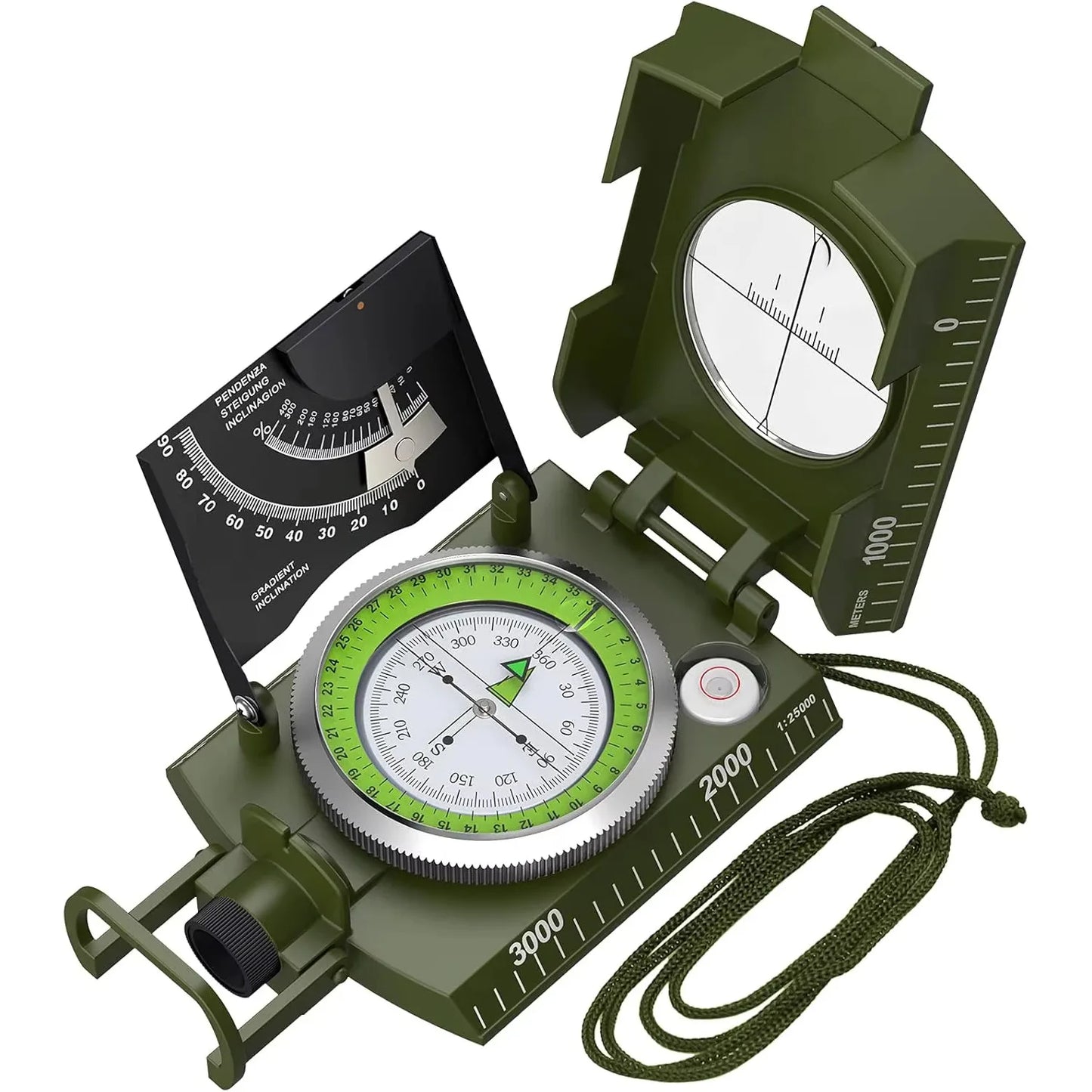 Lensatic Compass Metal Waterproof IP65 Sighting Clinometer