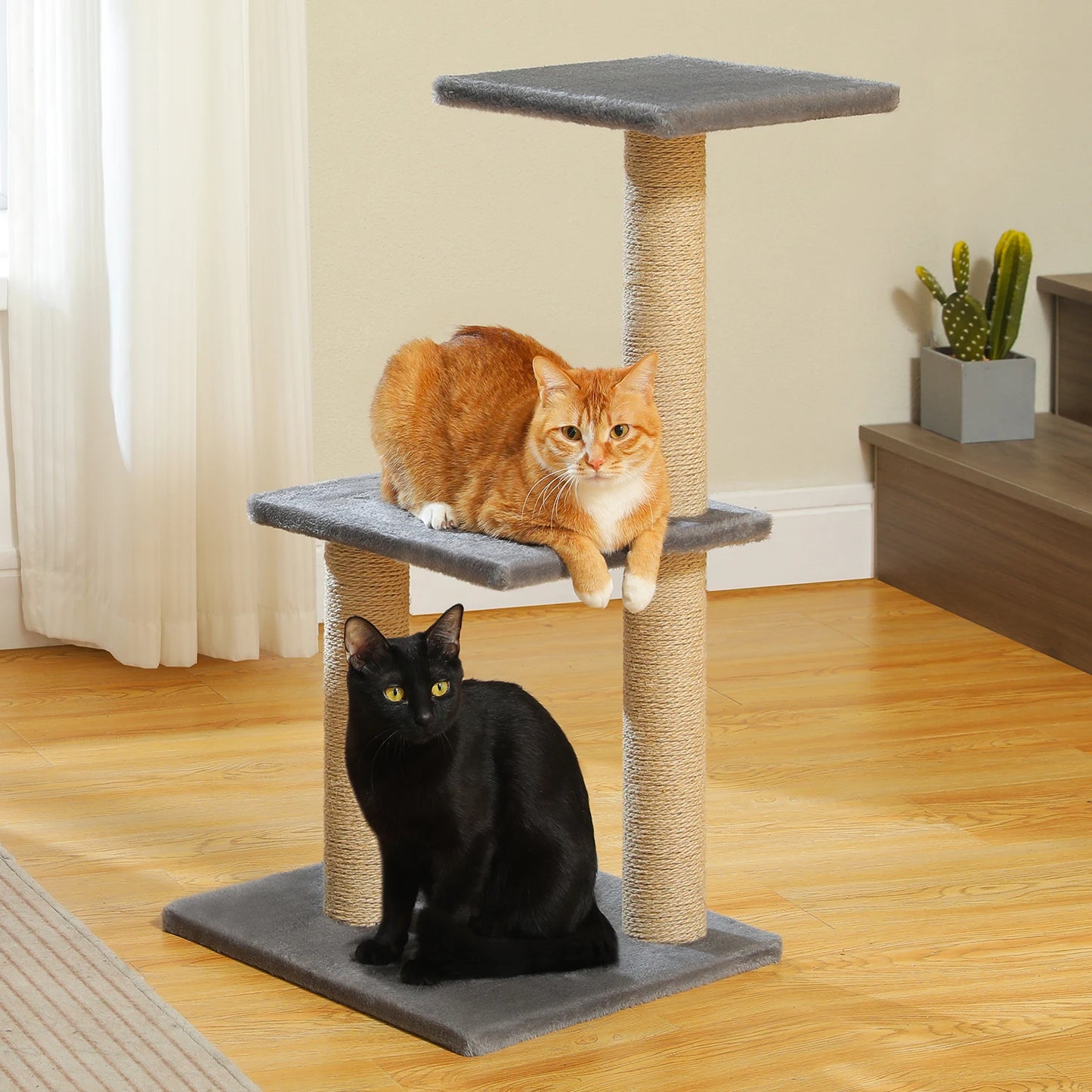 Cat Tree Cat Tower for Indoor Cats Three-Tier Activity Tree with Scratching Posts Big Hammock and Removable Top Perch Grey
