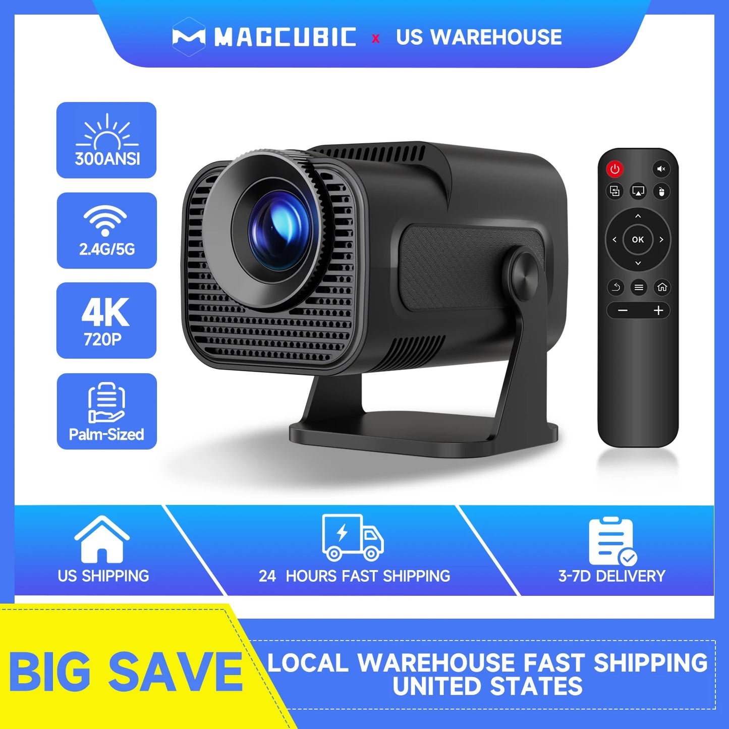 Magcubic HY320 Mini Native 720P Android 11 4K Projector 300 ANSI Lumens Wifi 6 Bluetooth 5.0 Outdoor Portable Projector