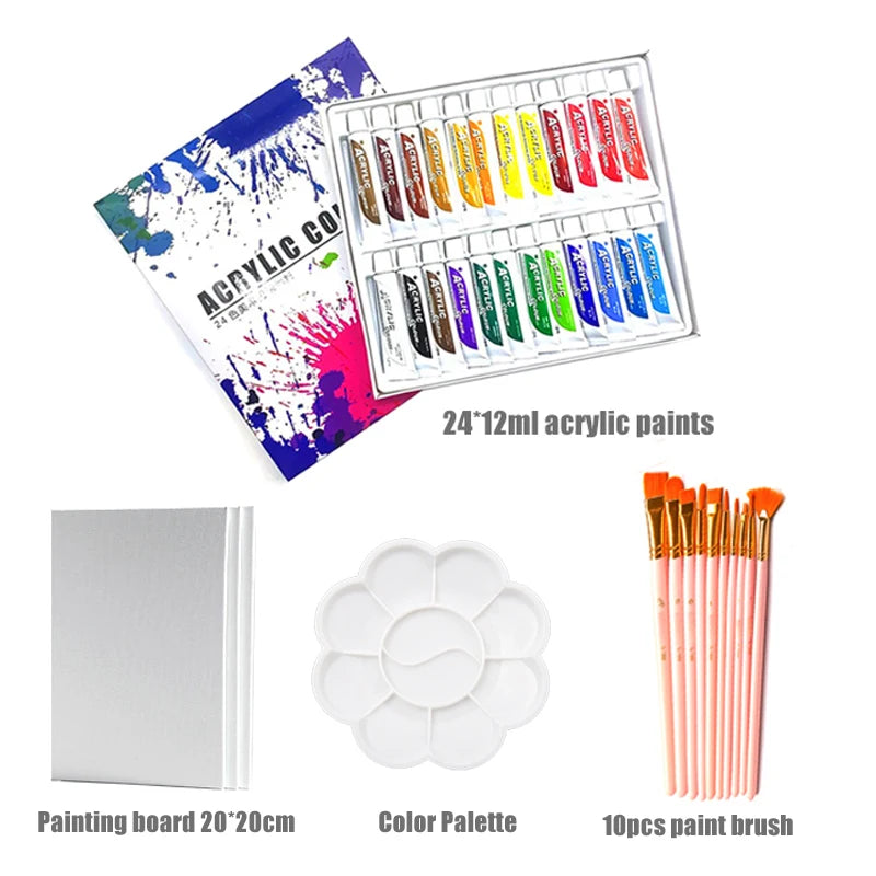Ginflash 24 Colors Acrylic Paints Set 12ML Tubes For Art