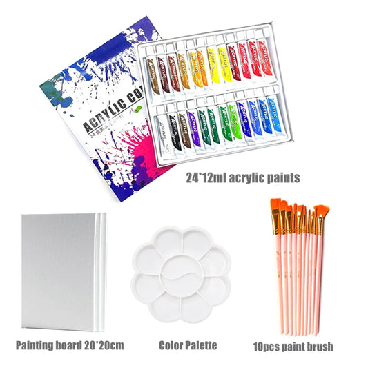 Ginflash 24 Colors Acrylic Paints Set 12ML Tubes For Art