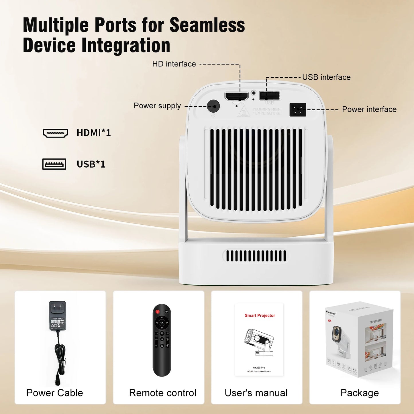 Magcubic HY310 Mini Projector Outdoor Movies Auto Focus 1080P 330 ANSI Android 11 WiFi 6 BT 5.4 4K Air Mouse Voice Remote